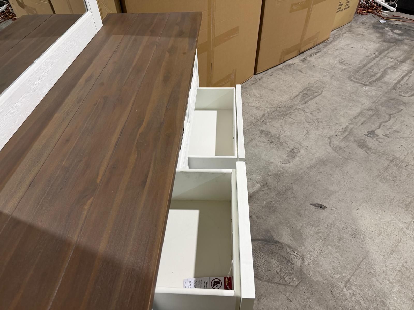 Hamptons dressing table and mirror two tone finish