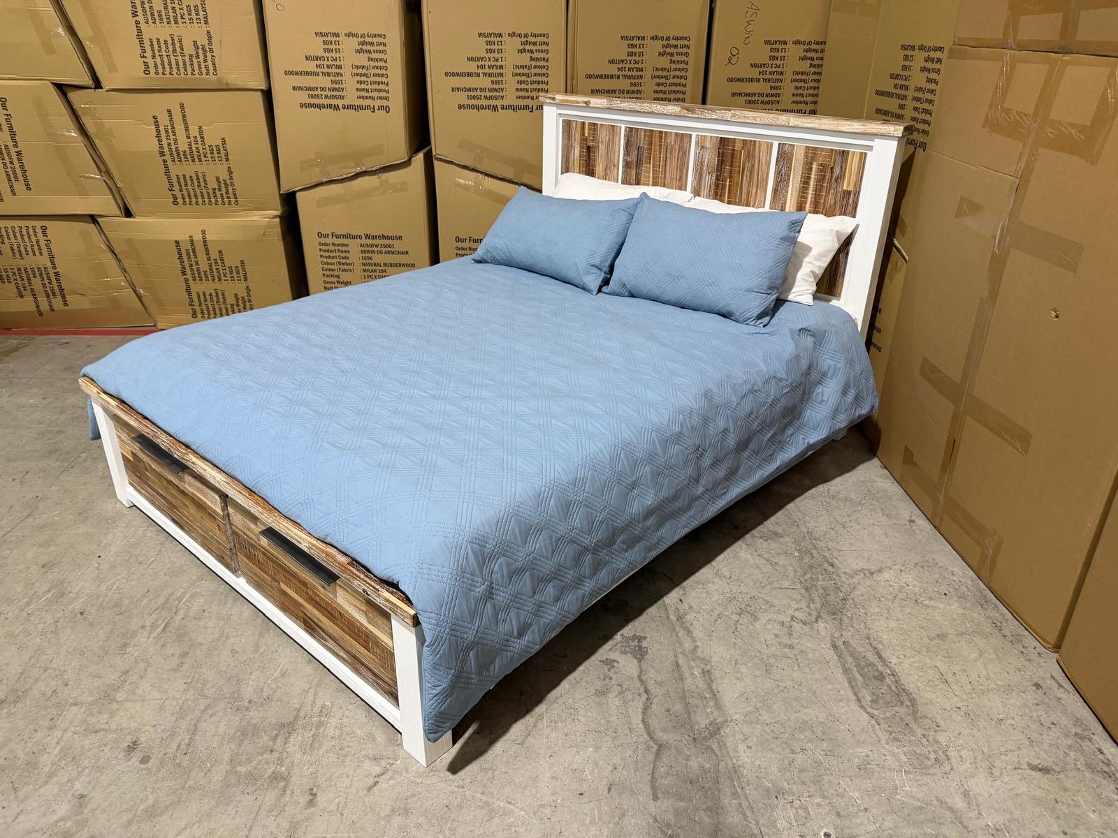Springbrook Queen size bed withdraws driftwood/ white finish acacia timber