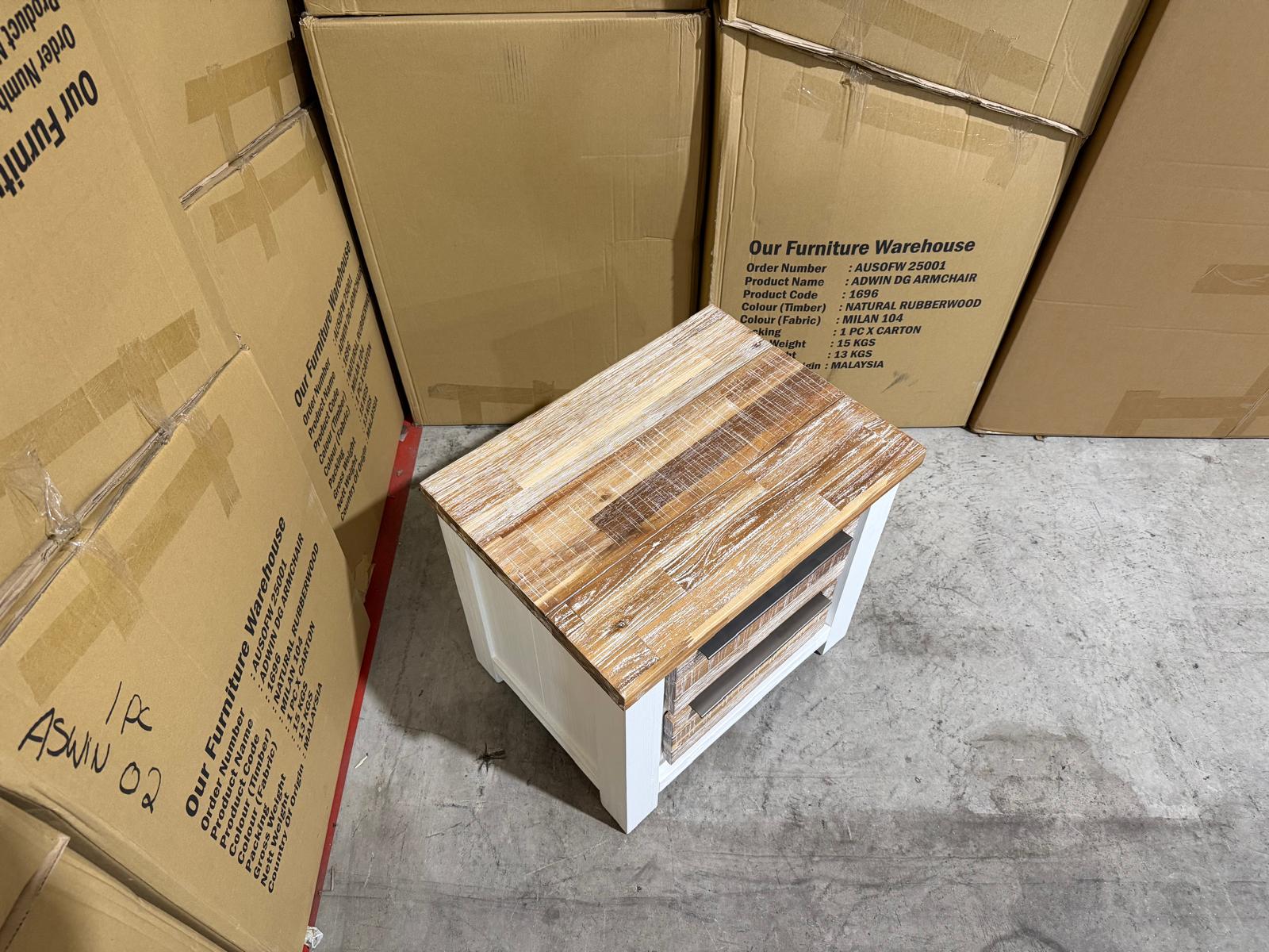 Springbrook Bed side chest with 2 draws driftwood/ white finish acacia timber