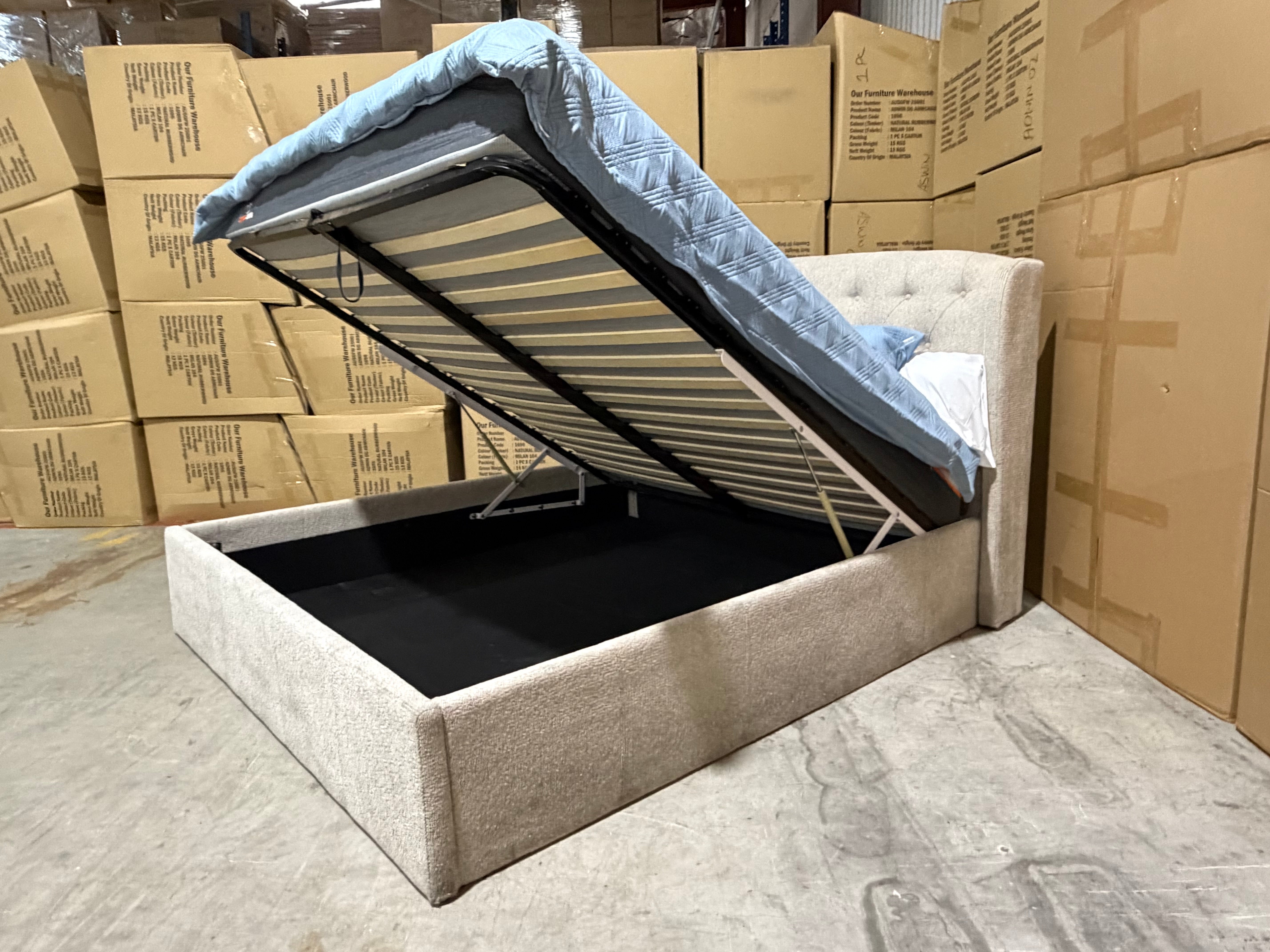 Dallas King Size bed With Gas Lift Storage in Sandy Earth