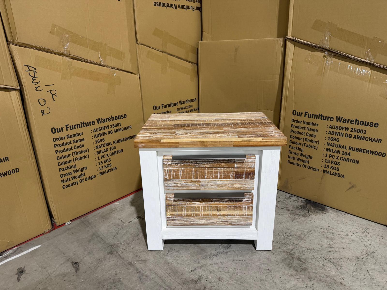 Springbrook Bed side chest with 2 draws driftwood/ white finish acacia timber