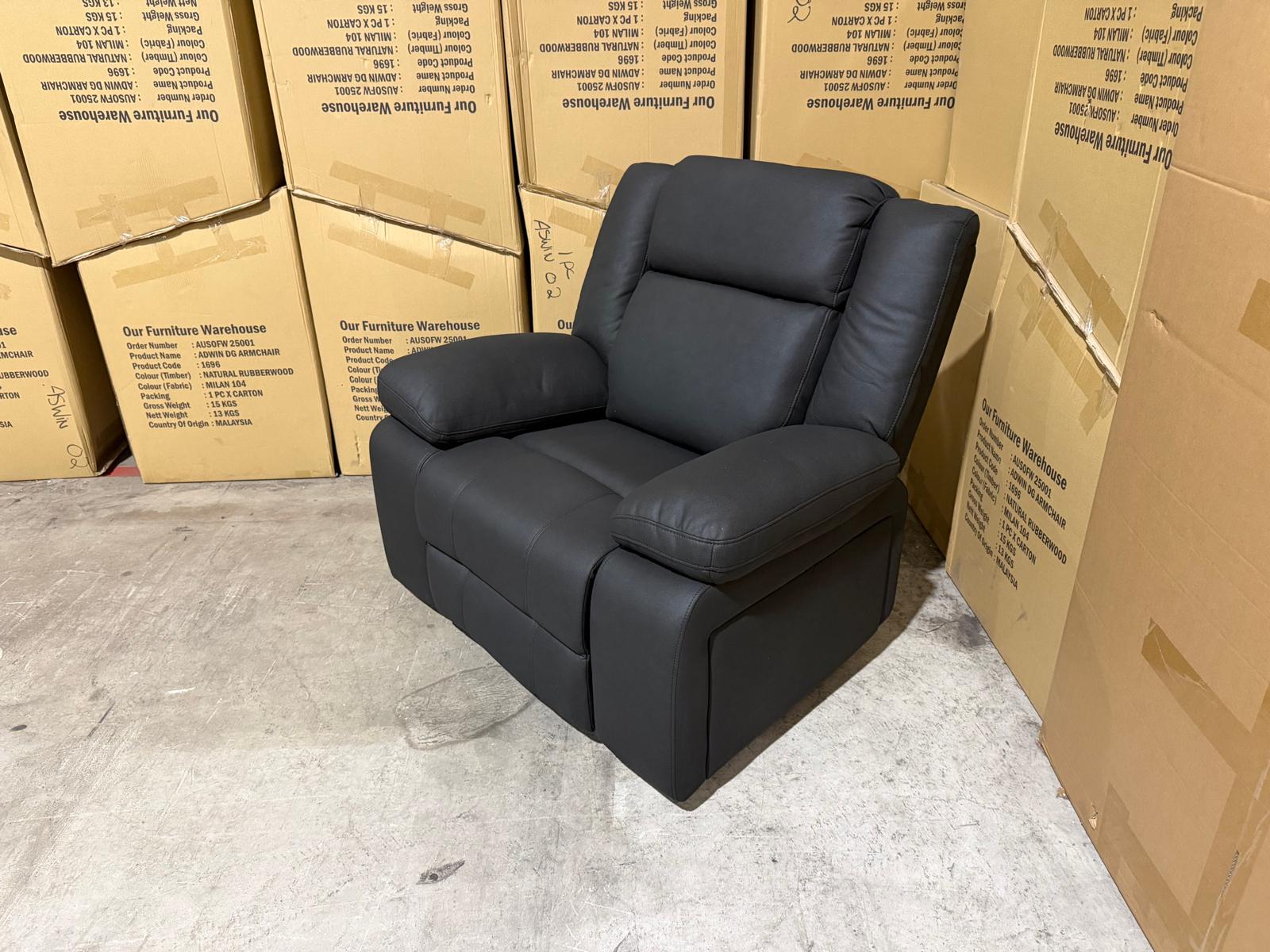 Kenso Single Recliner With Dual Motion Recliner In Soft Rhino Black