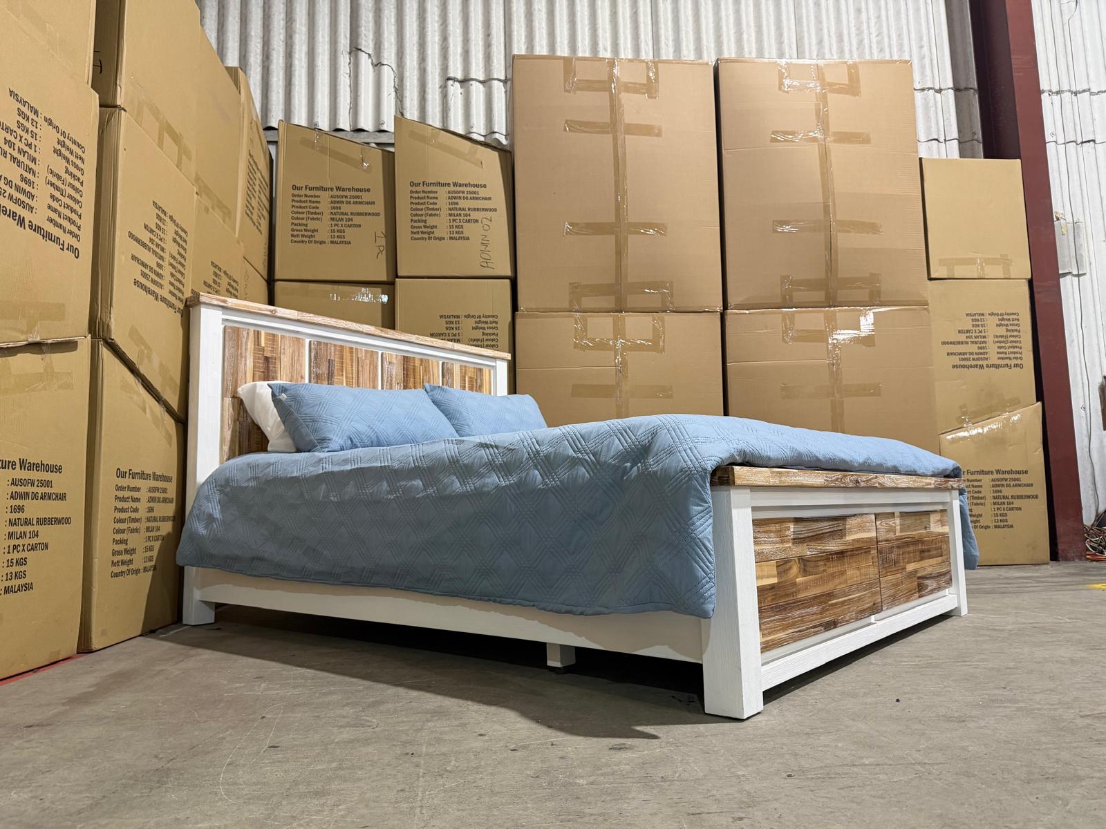 Springbrook Queen size bed withdraws driftwood/ white finish acacia timber
