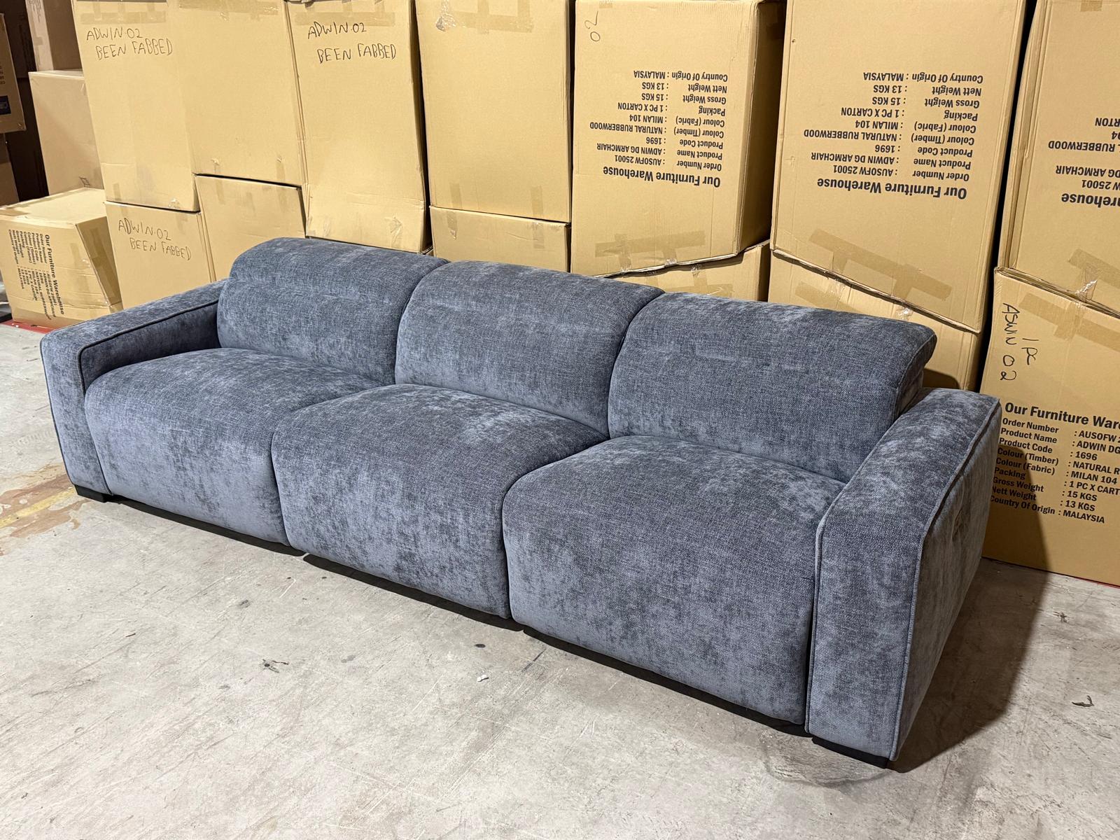 Watford Oversize 3 seater Lounge with electric recliners Licorice