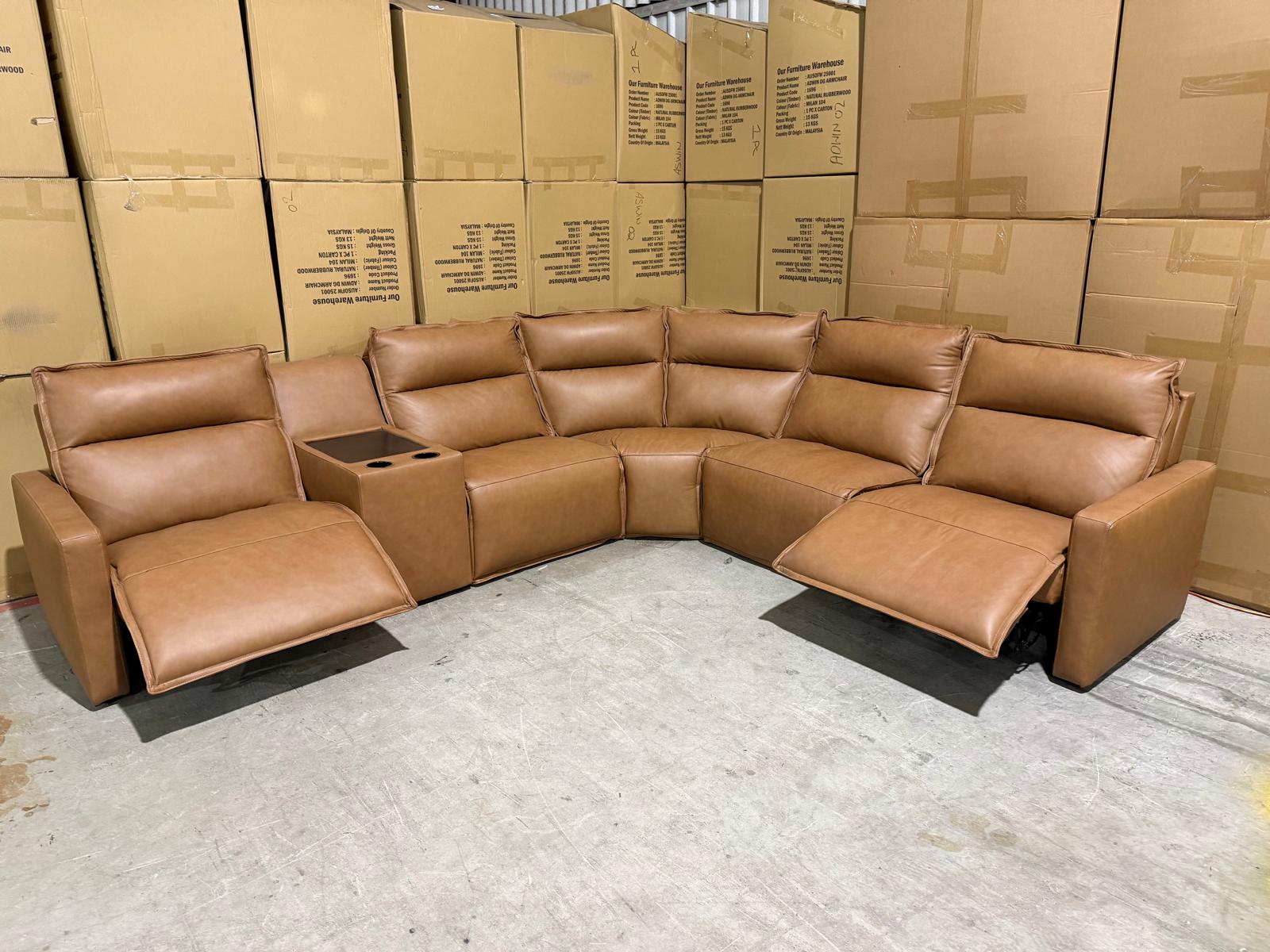 Rogers 6pce Modular Lounge Dual Motor Electric Recliners (Tan)
