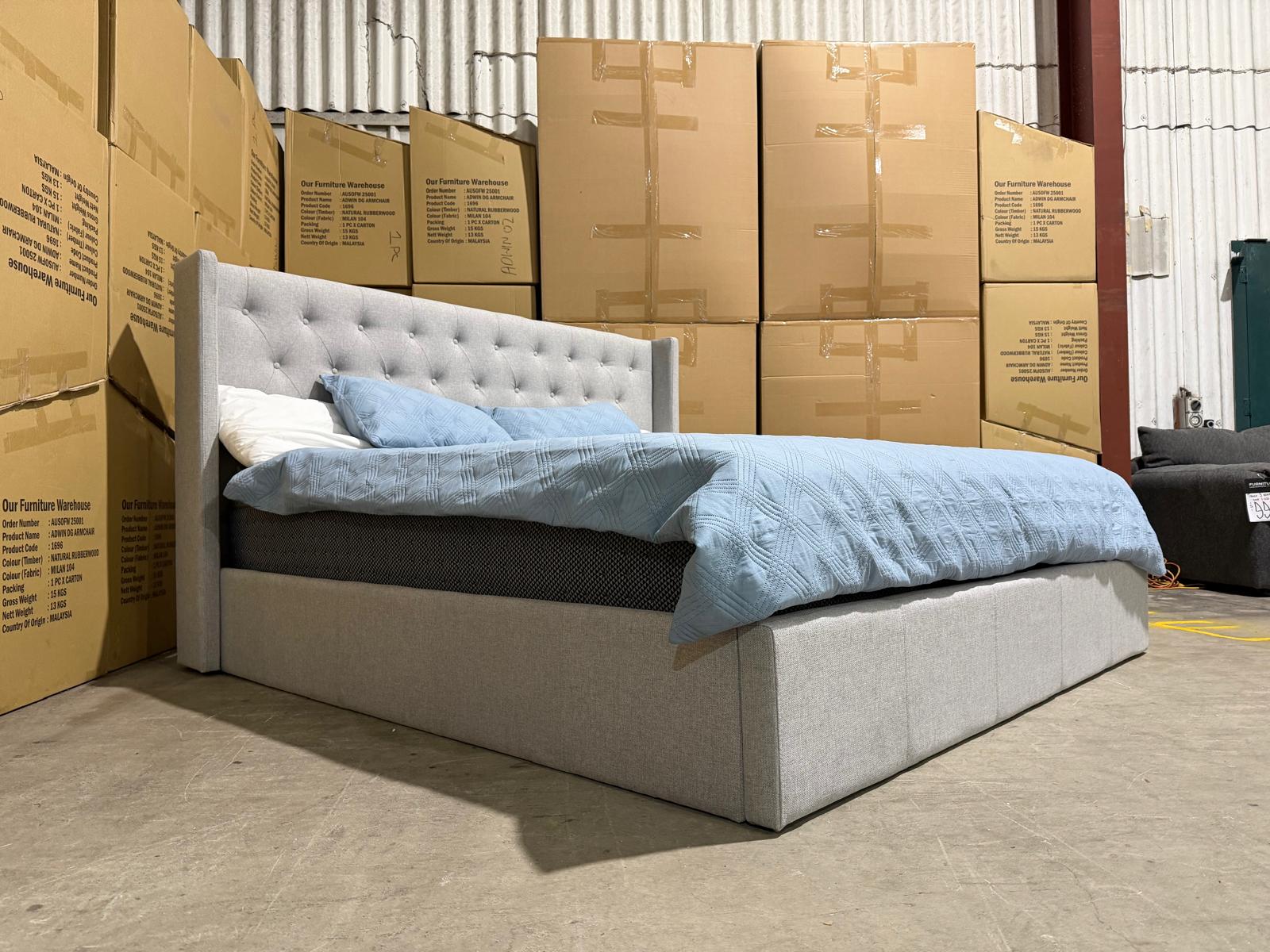 Memphis Super King Bed In Light Grey