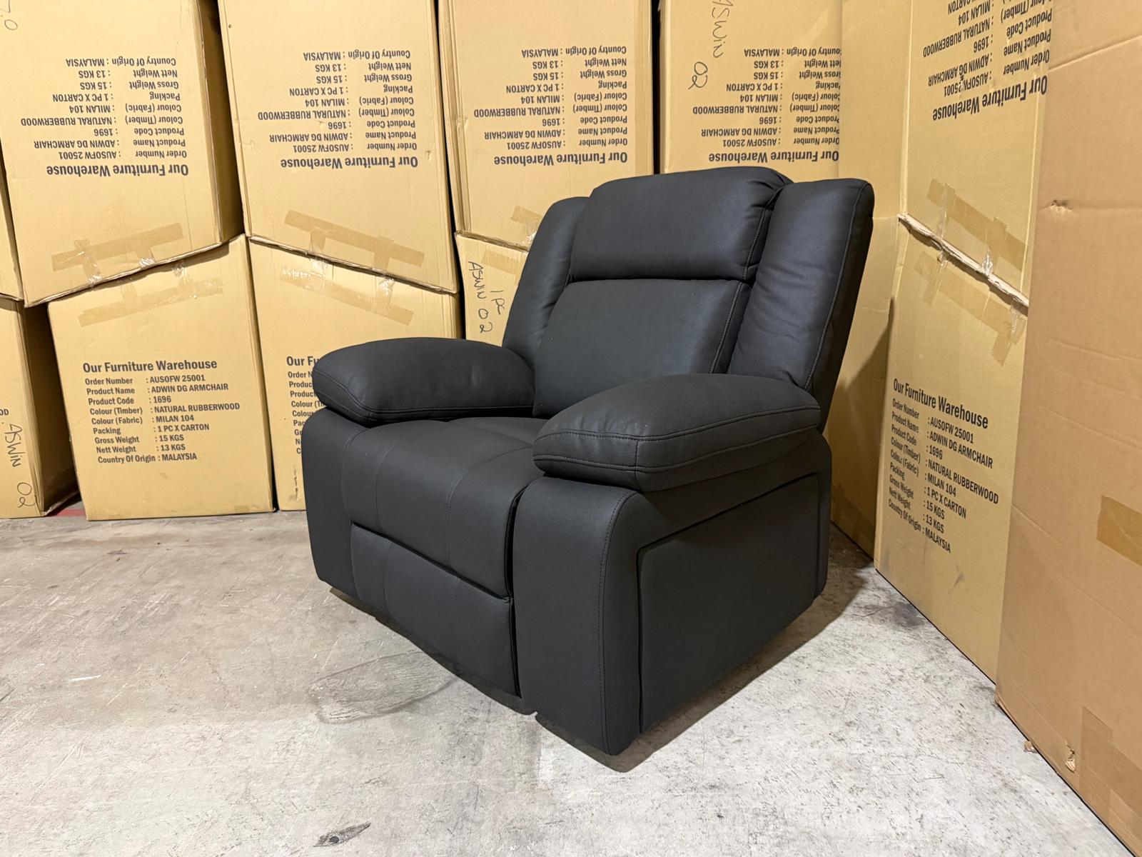 Kenso Single Recliner With Dual Motion Recliner In Soft Rhino Black