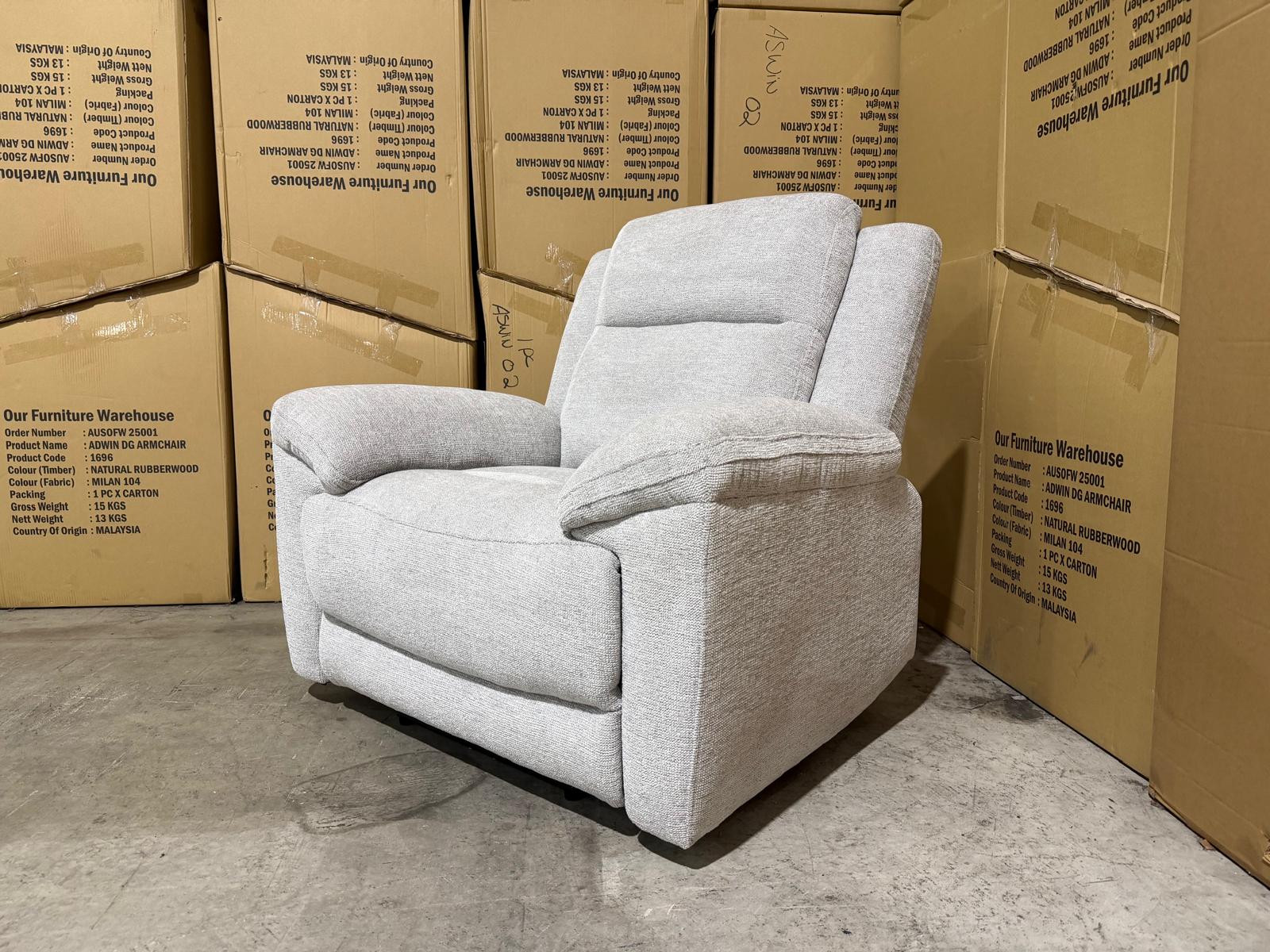 Pilot single Chair with ELECTRIC recliner Light Grey