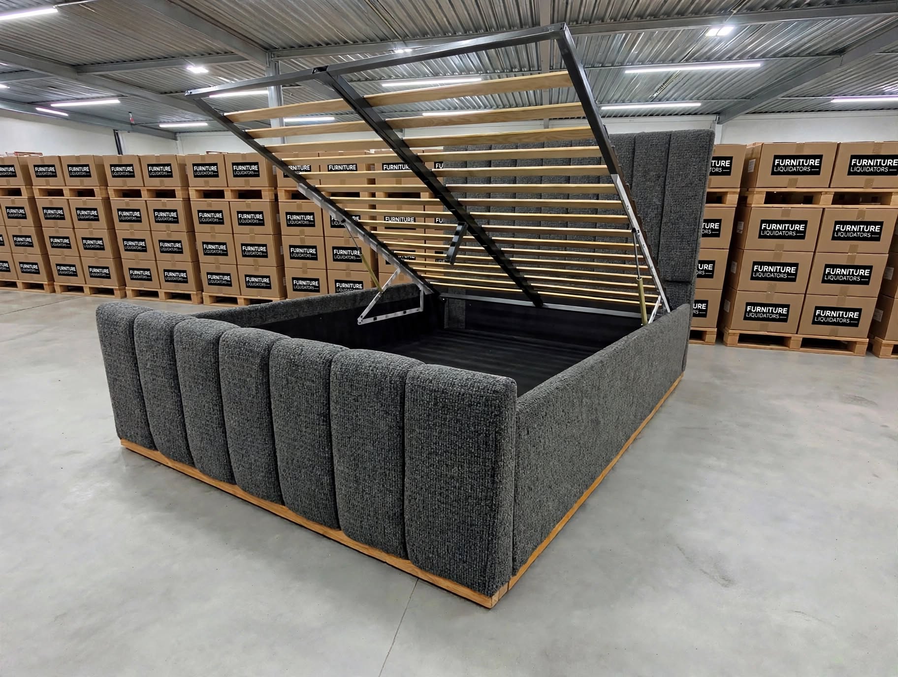 Taya King Size Upholstered Bed With Gas Lift In Share Charcoal