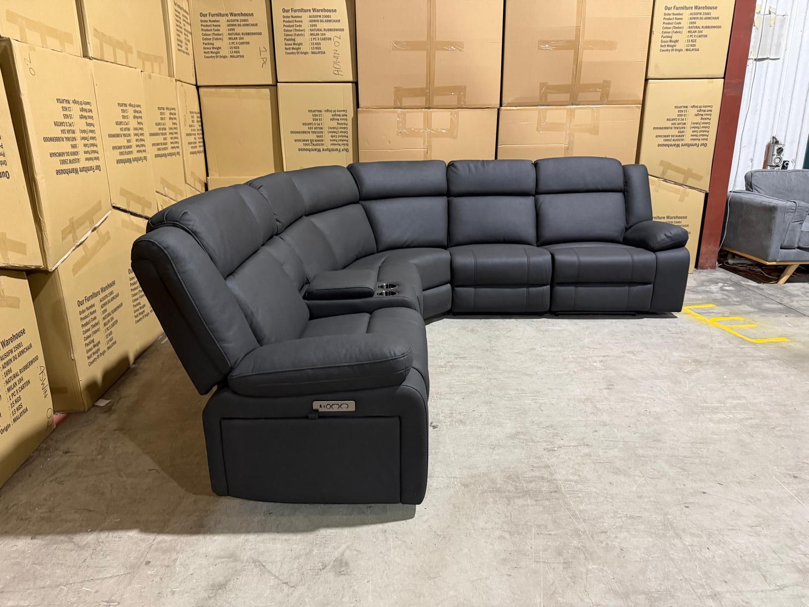 Kenso 6pce modular Lounge with 2 Dual Motion Recliners Soft Rhino Black