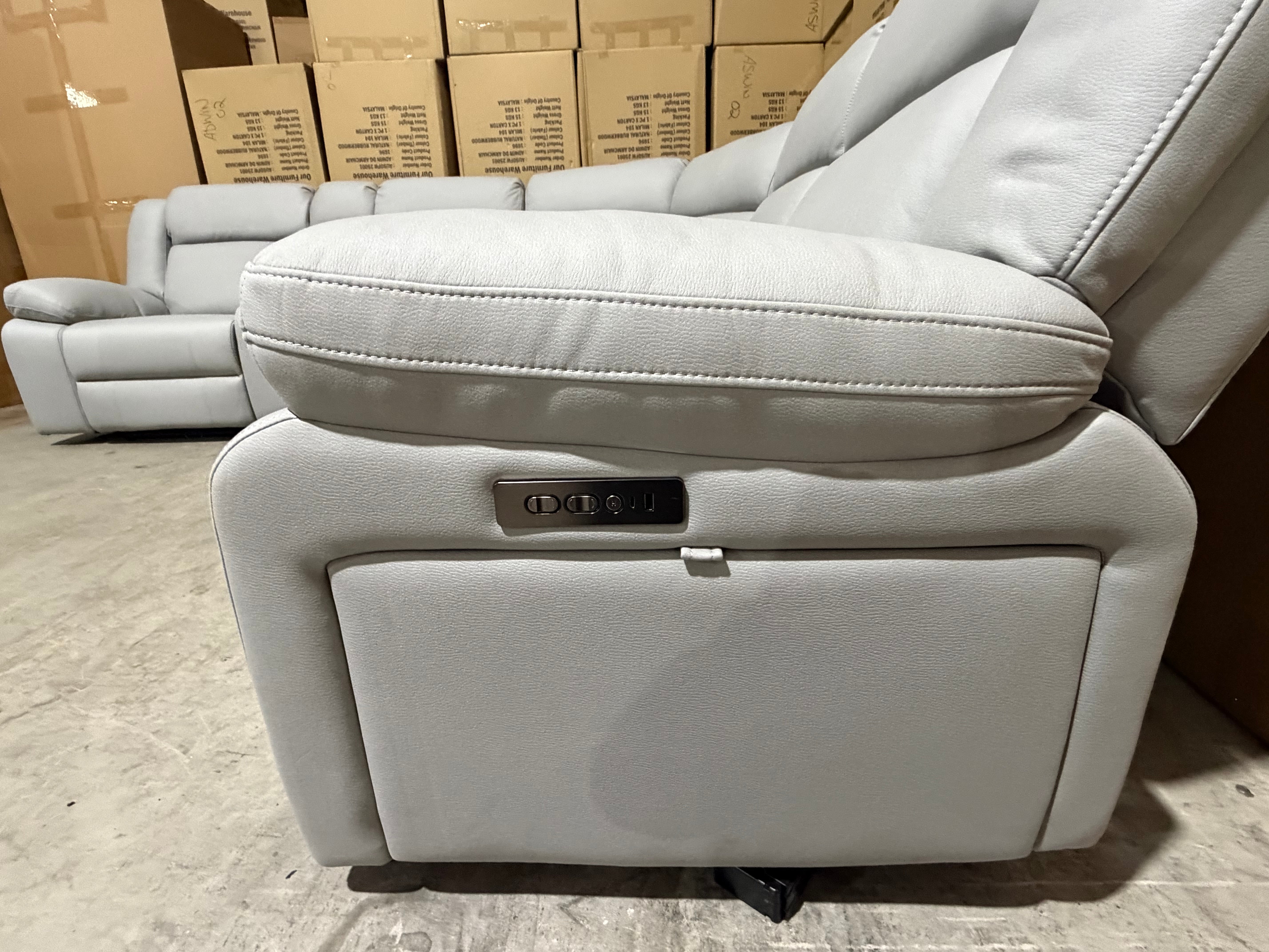 Kenso 6pce modular Lounge with 2 Dual Motion Recliners Soft Rhino Light Grey