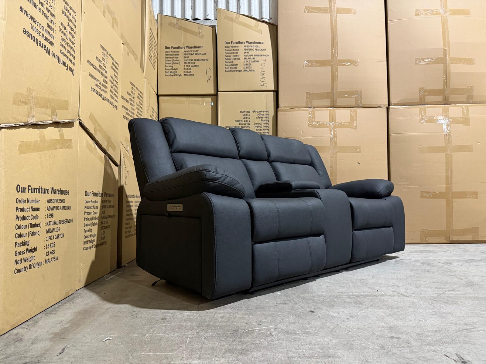Kenso 2 Seater With Dual Recliners In Soft Rhino Black