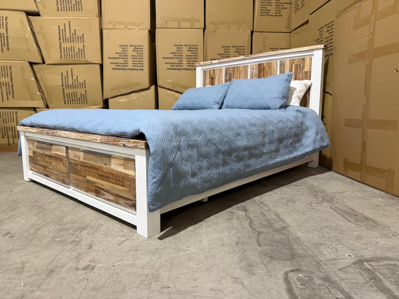 Springbrook Queen size bed withdraws driftwood/ white finish acacia timber