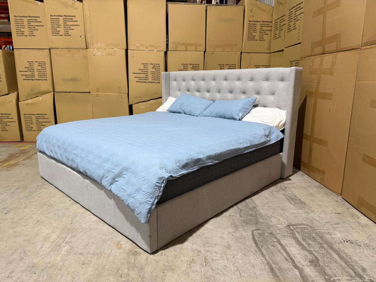 Memphis Super King Bed In Light Grey