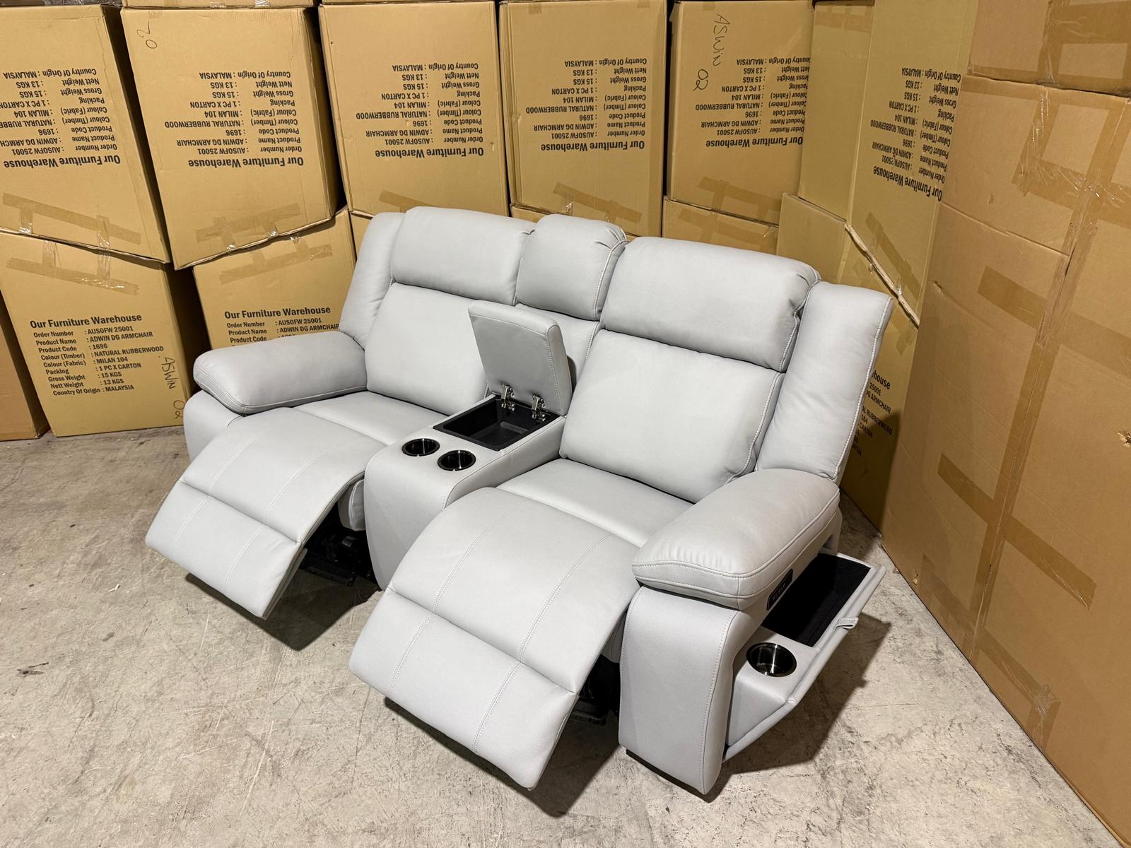 Kenso 2 Seater With Dual Recliners In Soft Rhino Light Grey