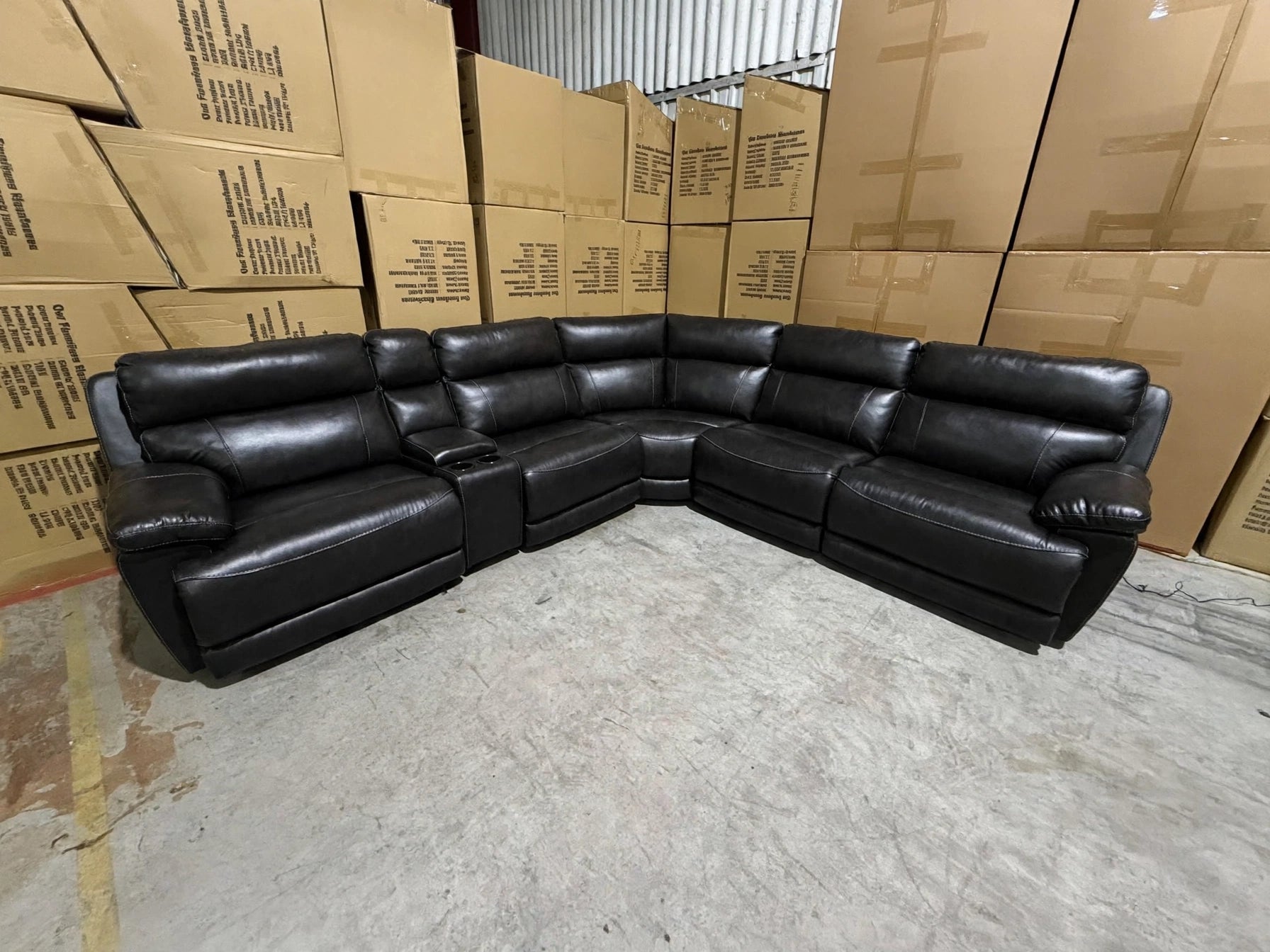 Modena Modular Lounge with 3x Electric Recliners In Black Leather