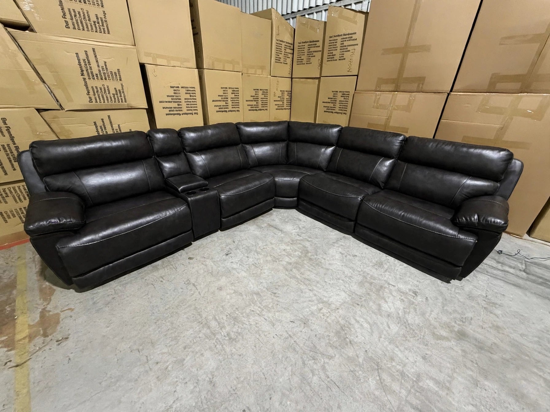 Modena Modular Lounge with 3x Electric Recliners In Black Leather