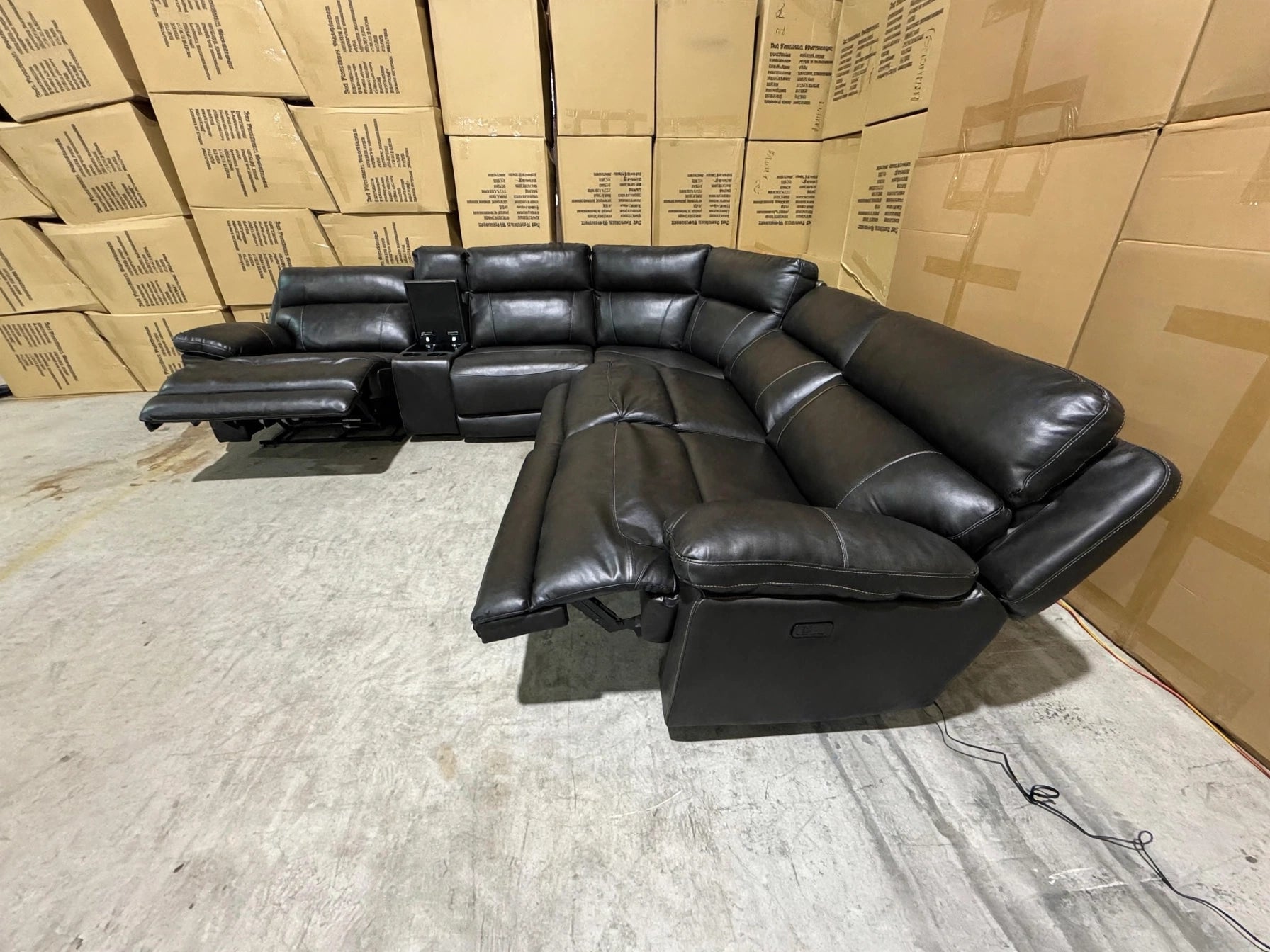 Modena Modular Lounge with 3x Electric Recliners In Black Leather