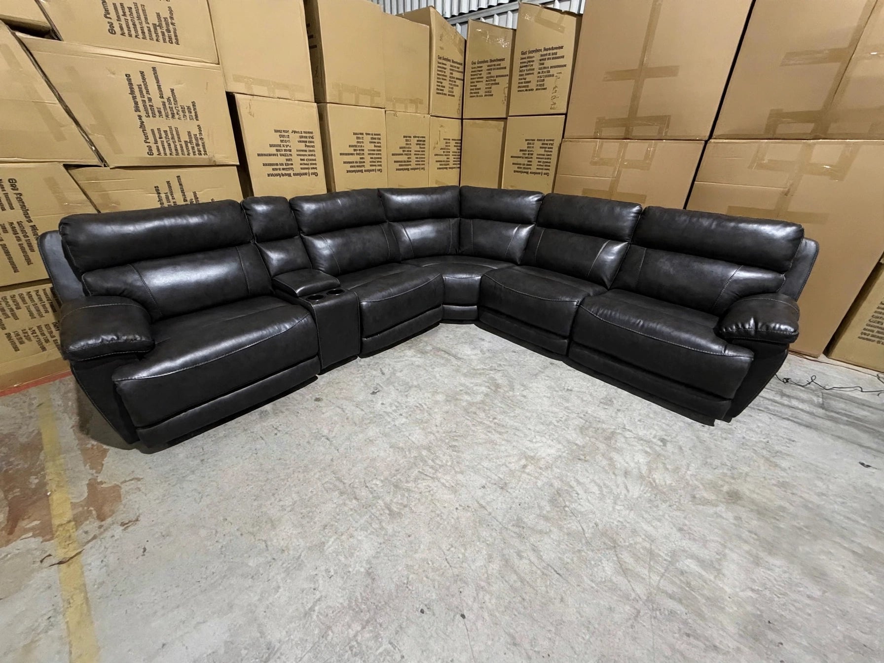 Modena Modular Lounge with 3x Electric Recliners In Black Leather