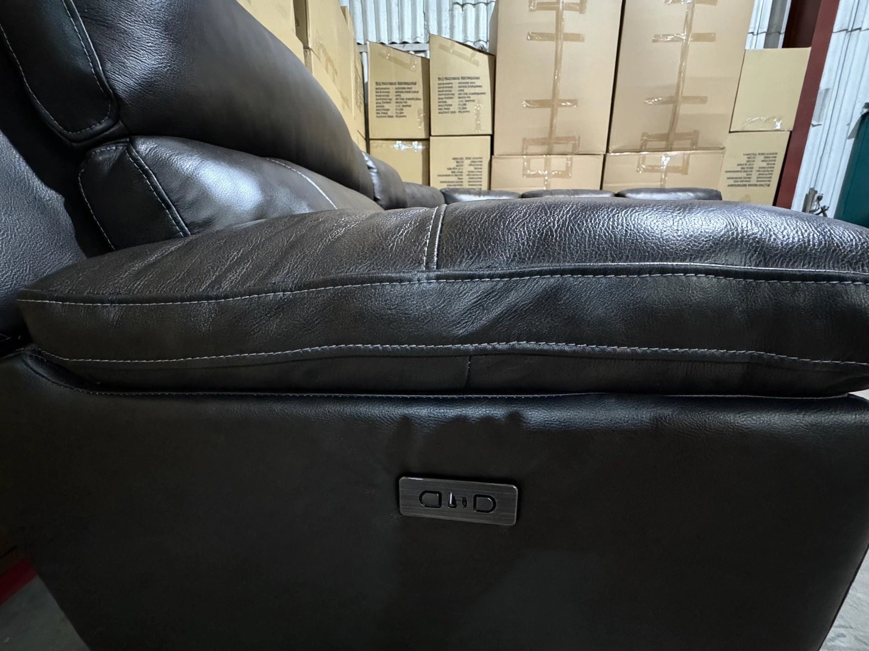 Modena Modular Lounge with 3x Electric Recliners In Black Leather