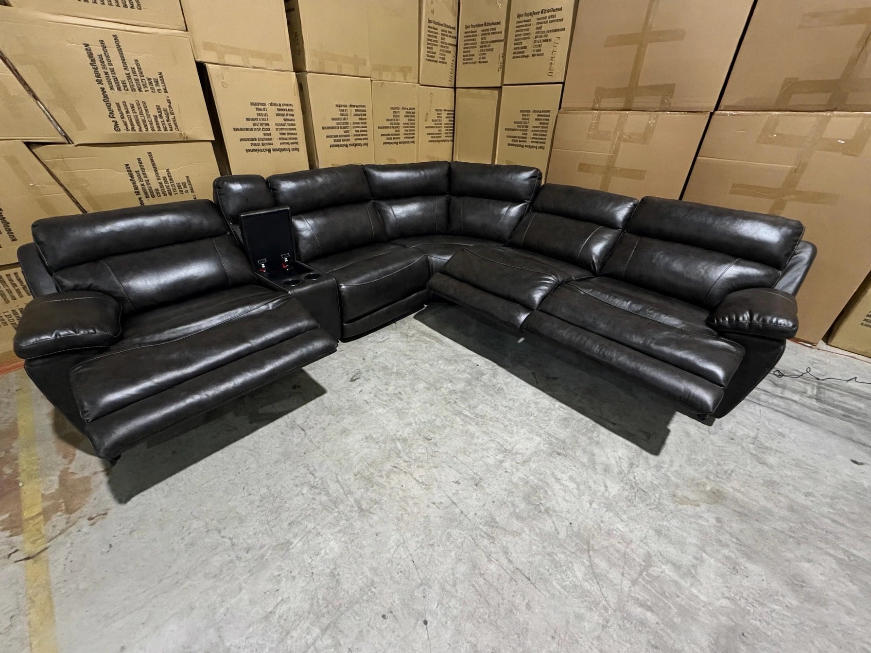 Modena Modular Lounge with 3x Electric Recliners In Black Leather