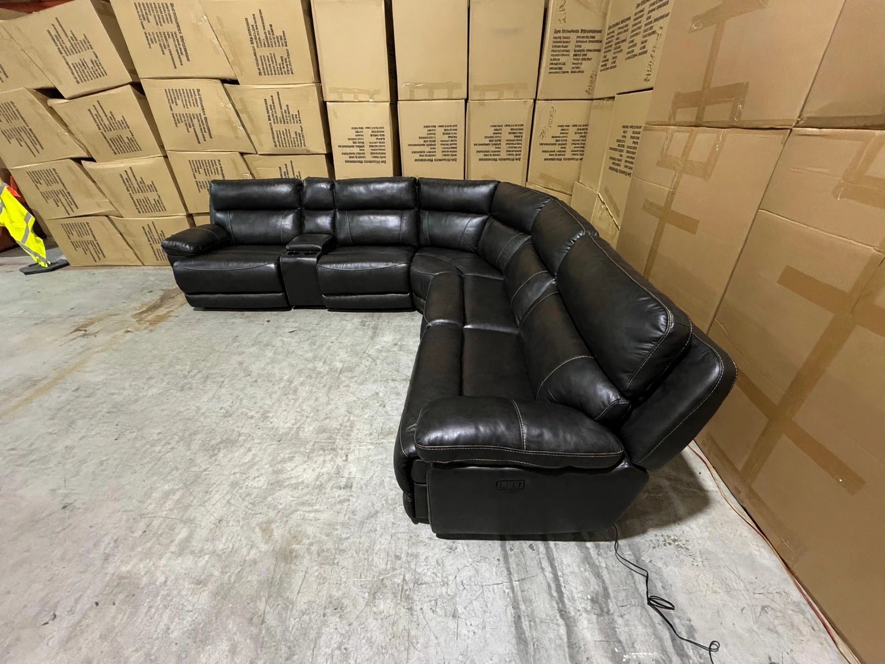 Modena Modular Lounge with 3x Electric Recliners In Black Leather