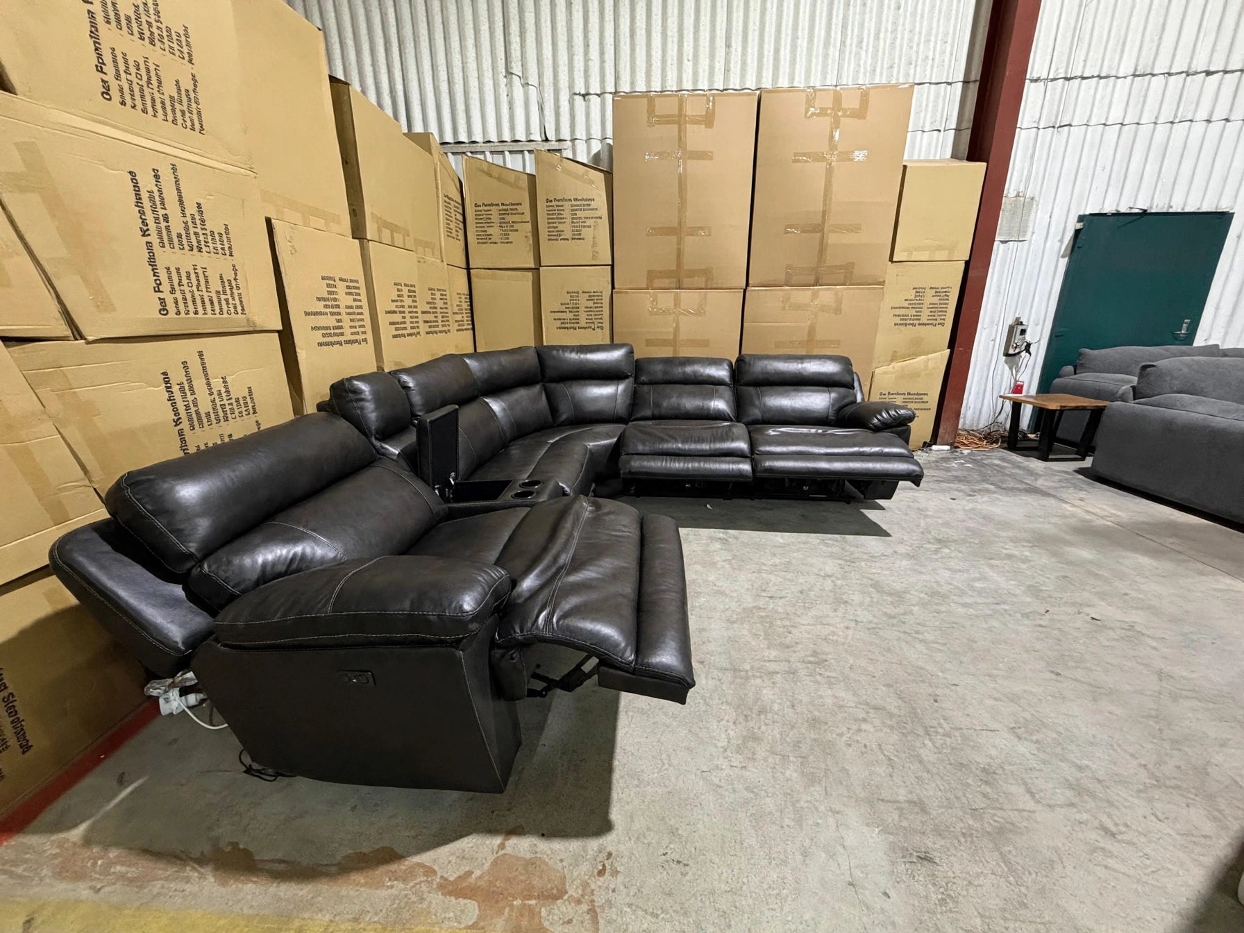 Modena Modular Lounge with 3x Electric Recliners In Black Leather