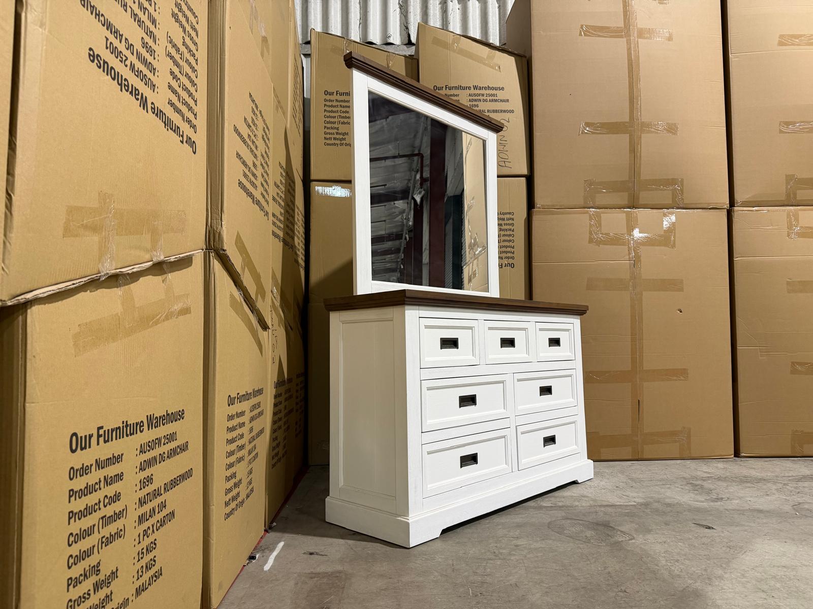 Hamptons dressing table and mirror two tone finish
