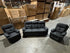 Duncan 3Pce Lounge Set 3 Seater + 2 Recliners In Black Soft Rhino