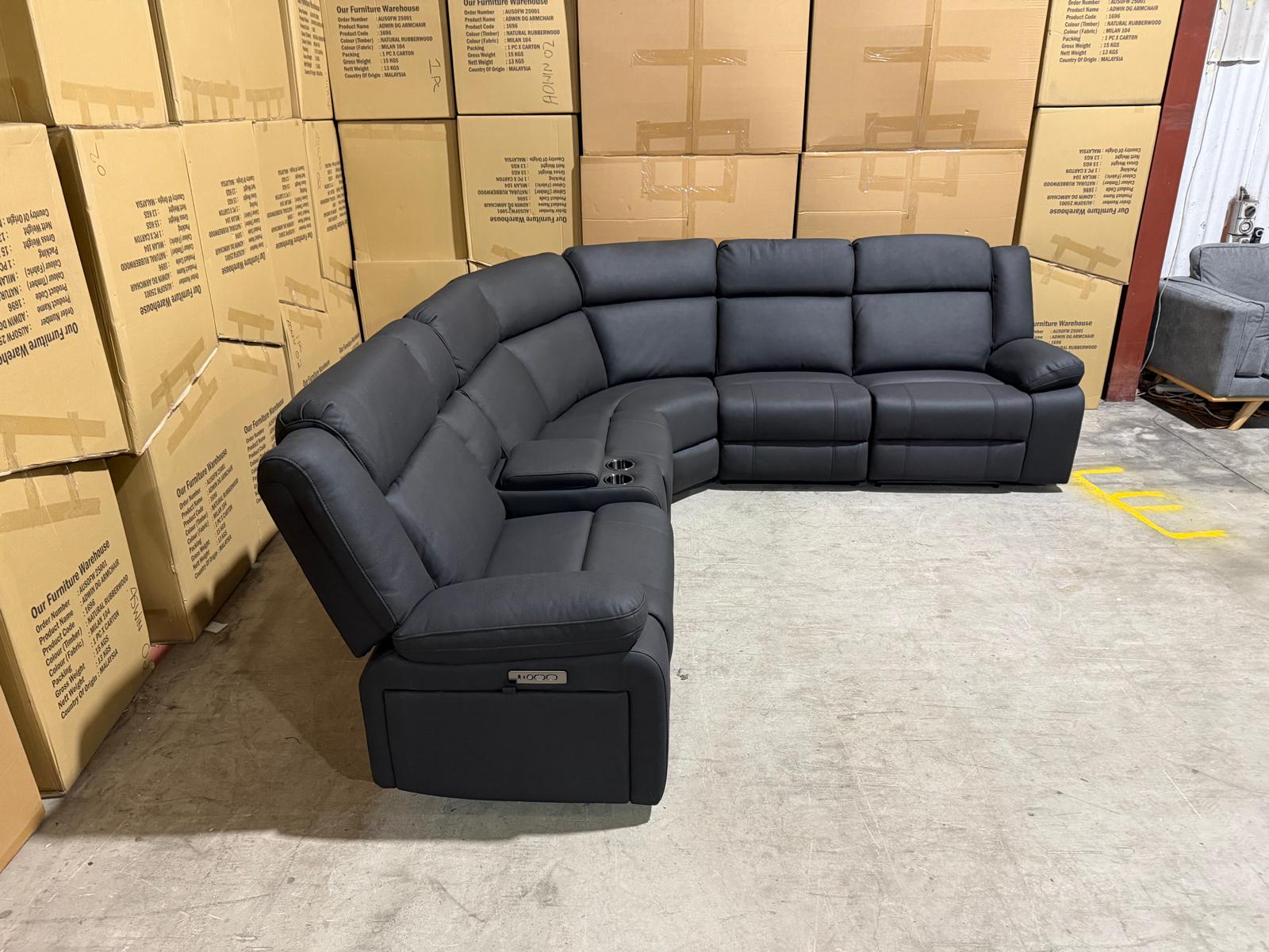 Kenso 6pce modular Lounge with 2 Dual Motion Recliners Soft Rhino Black