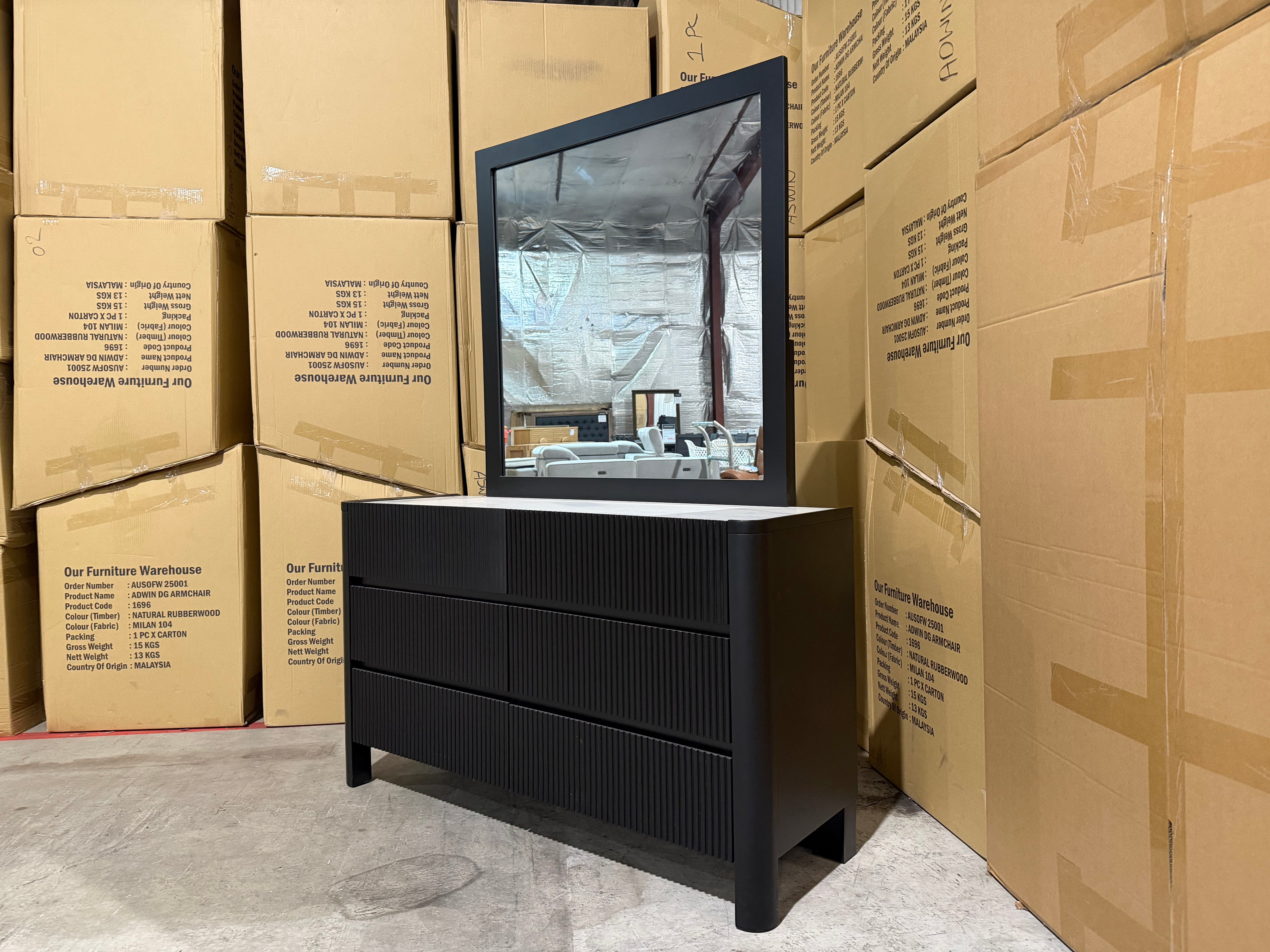 Portugal dressing table with mirror black finish with marble looking top