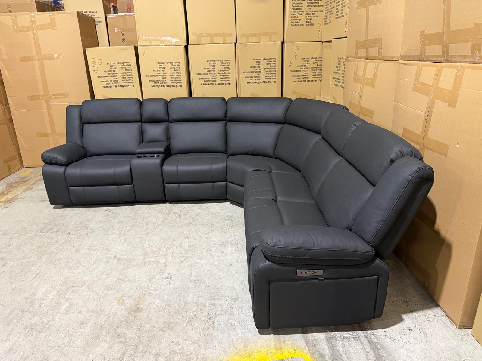 Kenso 6pce modular Lounge with 2 Dual Motion Recliners Soft Rhino Black