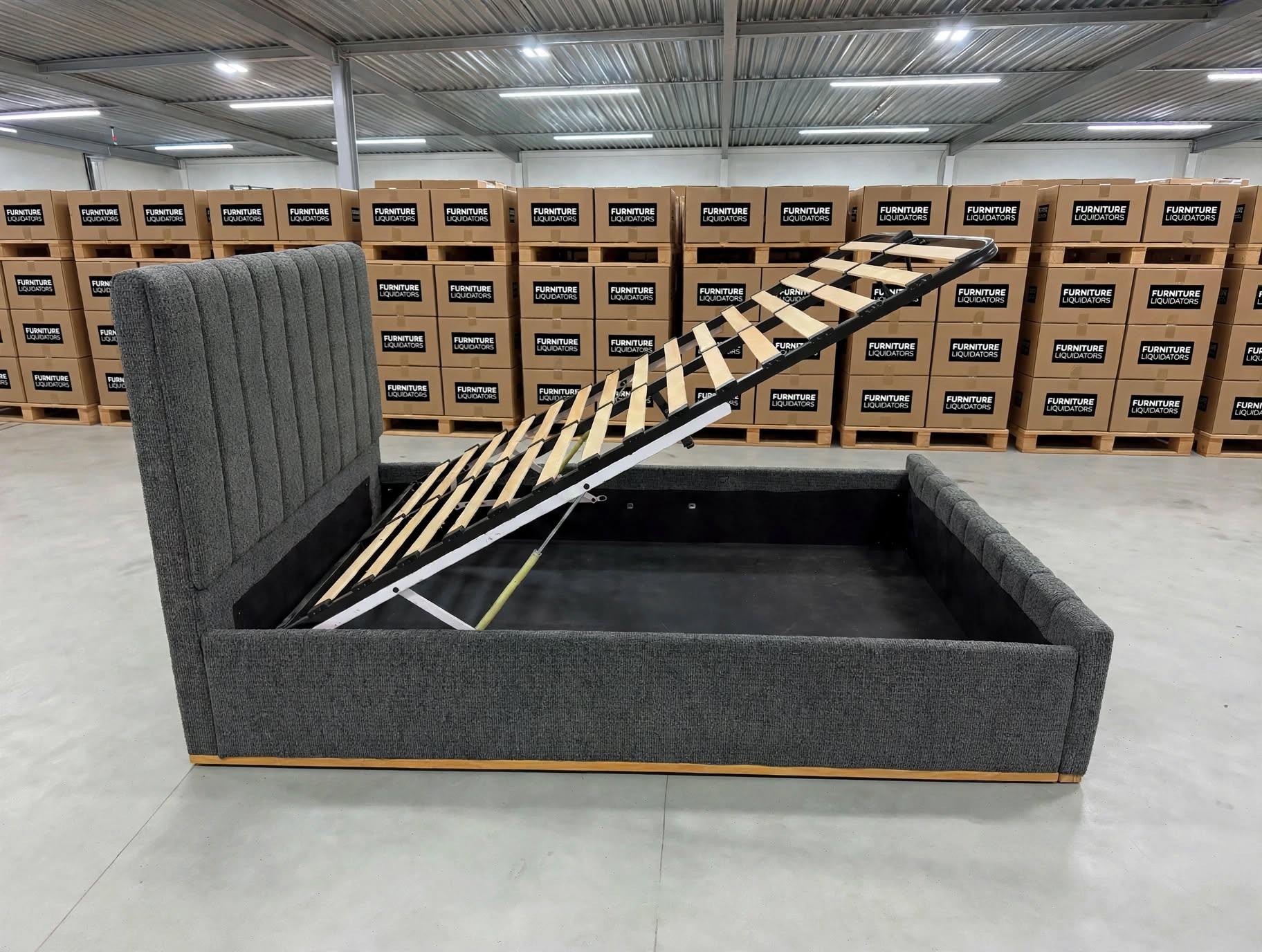 Taya King Size Upholstered Bed With Gas Lift In Share Charcoal