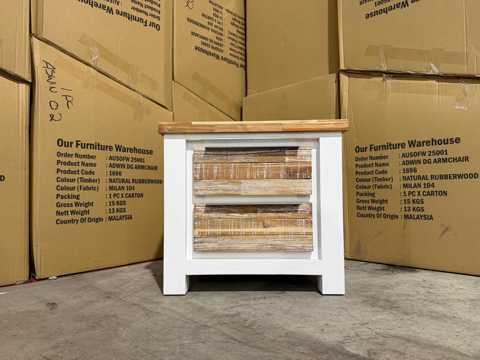 Springbrook Bed side chest with 2 draws driftwood/ white finish acacia timber