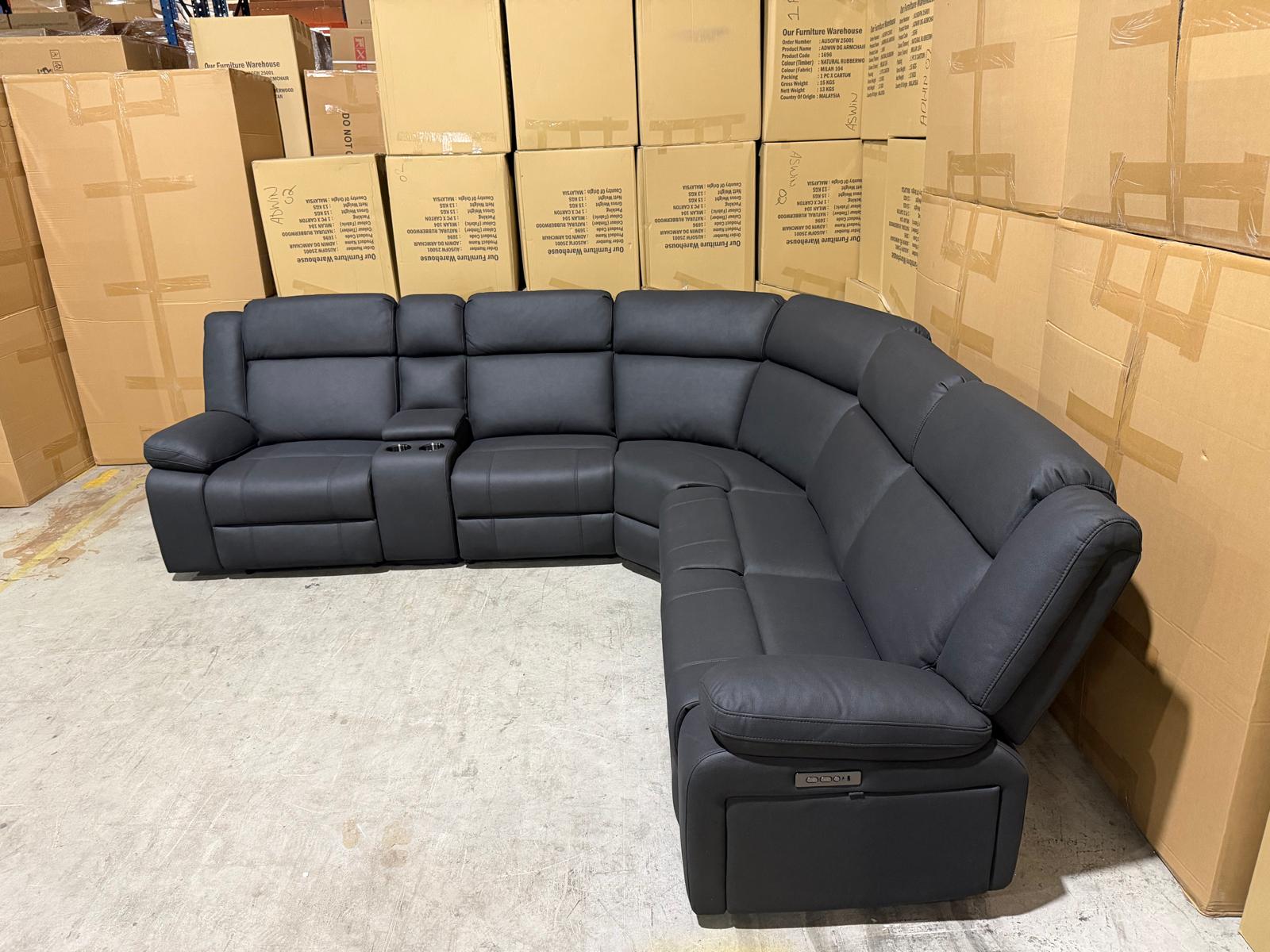 Kenso 6pce modular Lounge with 2 Dual Motion Recliners Soft Rhino Black