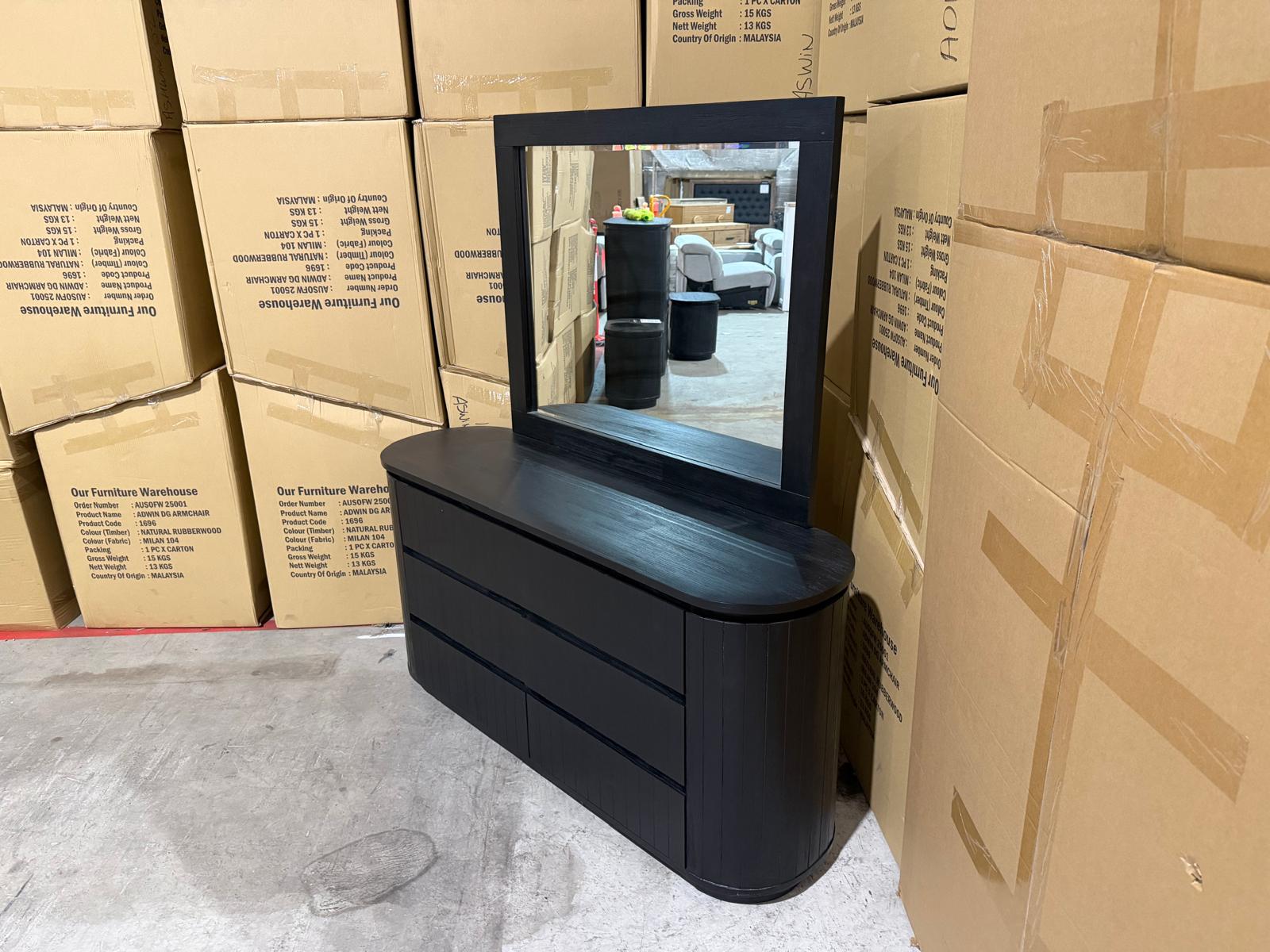 Athena ripple dressing table inc mirror in shadow black finish