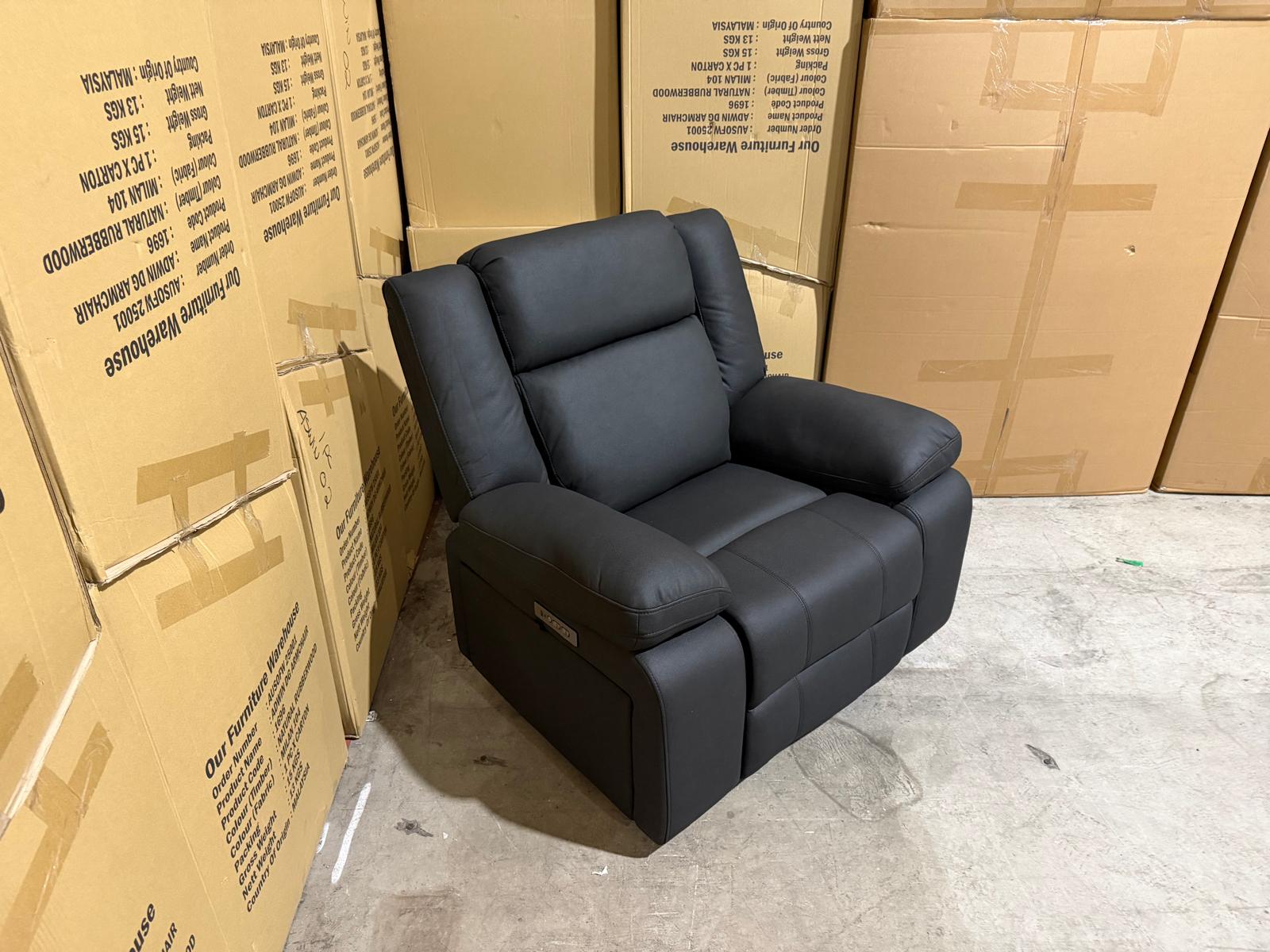Kenso Single Recliner With Dual Motion Recliner In Soft Rhino Black