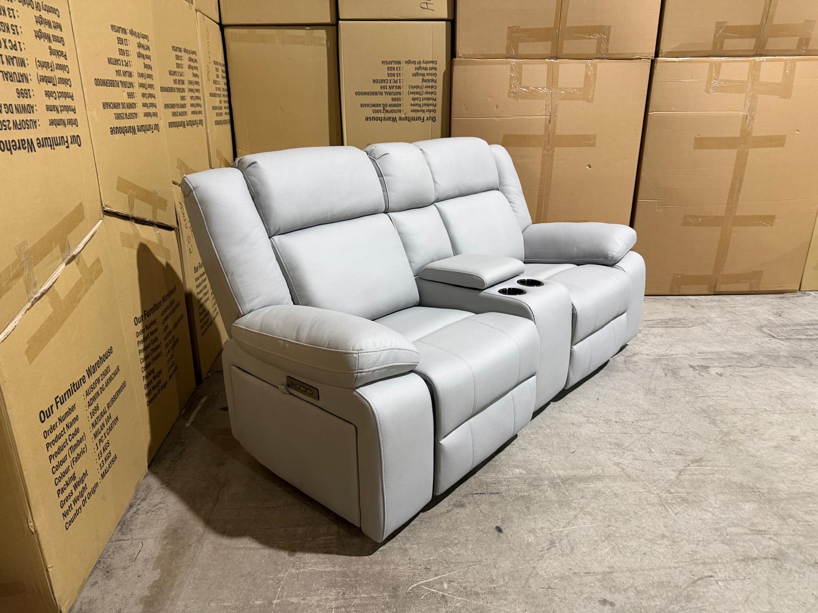 Kenso 2 Seater With Dual Recliners In Soft Rhino Light Grey