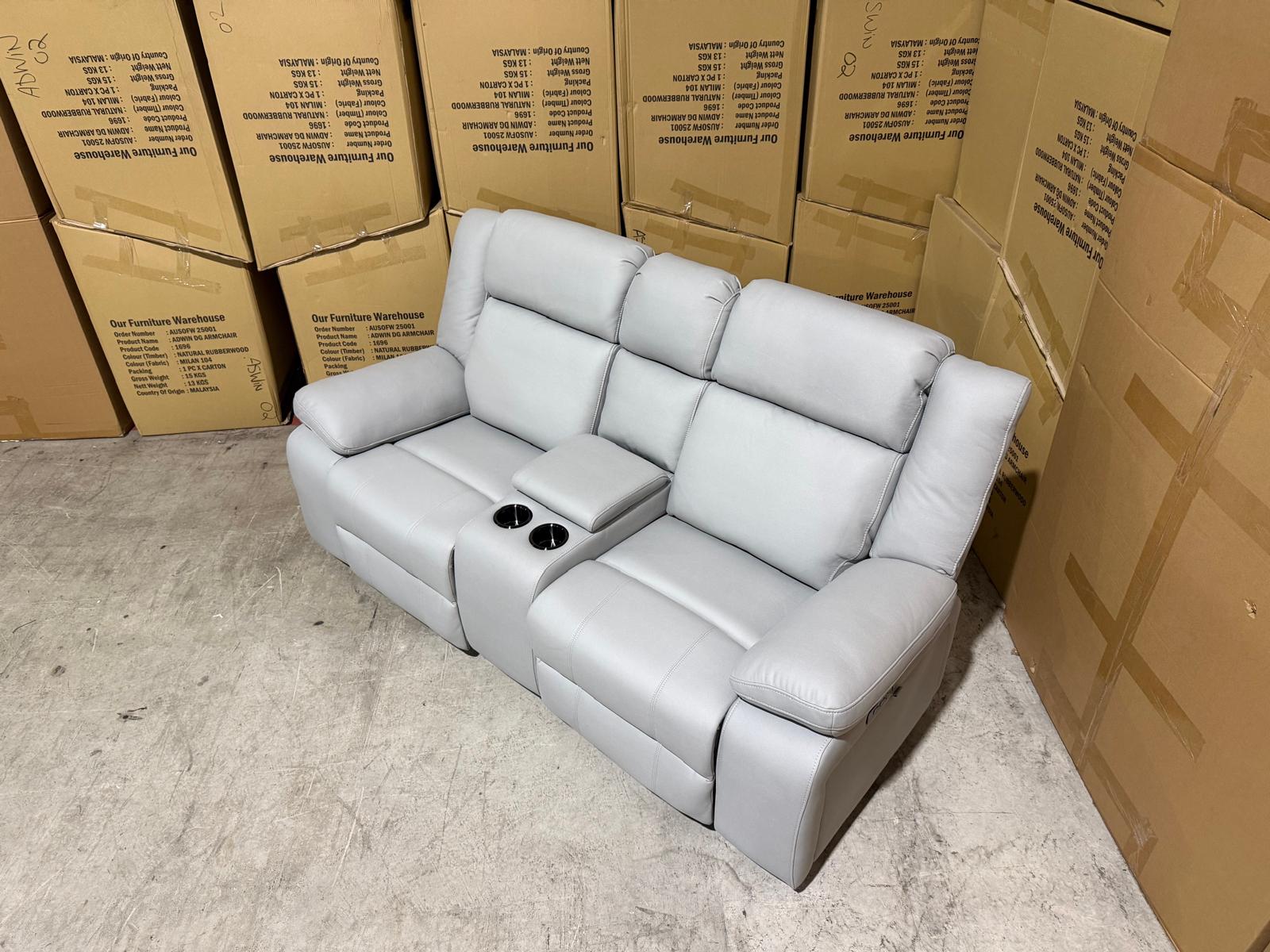 Kenso 2 Seater With Dual Recliners In Soft Rhino Light Grey
