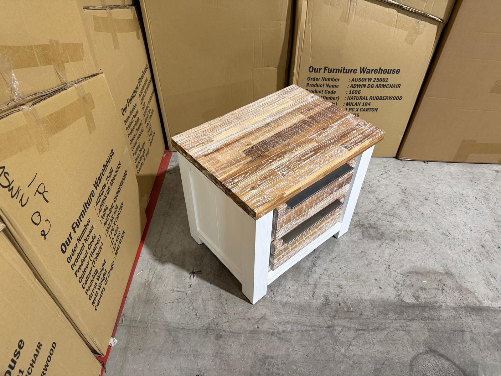 Springbrook Bed side chest with 2 draws driftwood/ white finish acacia timber