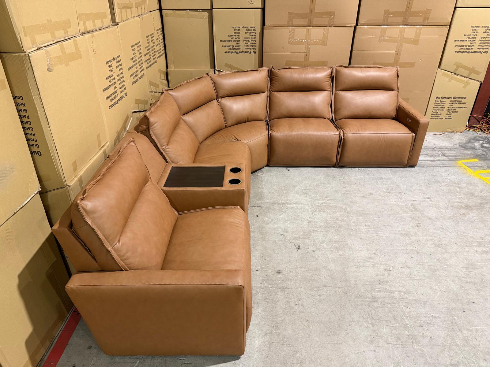 Rogers 6pce Modular Lounge Dual Motor Electric Recliners (Tan)