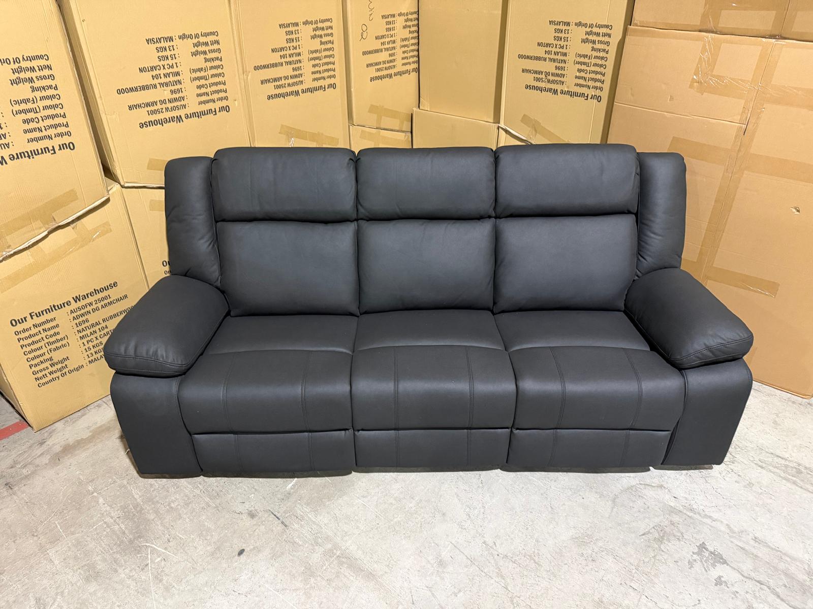 Kenso 3 Seater With Dual Motion Recliners In Soft Rhino Black