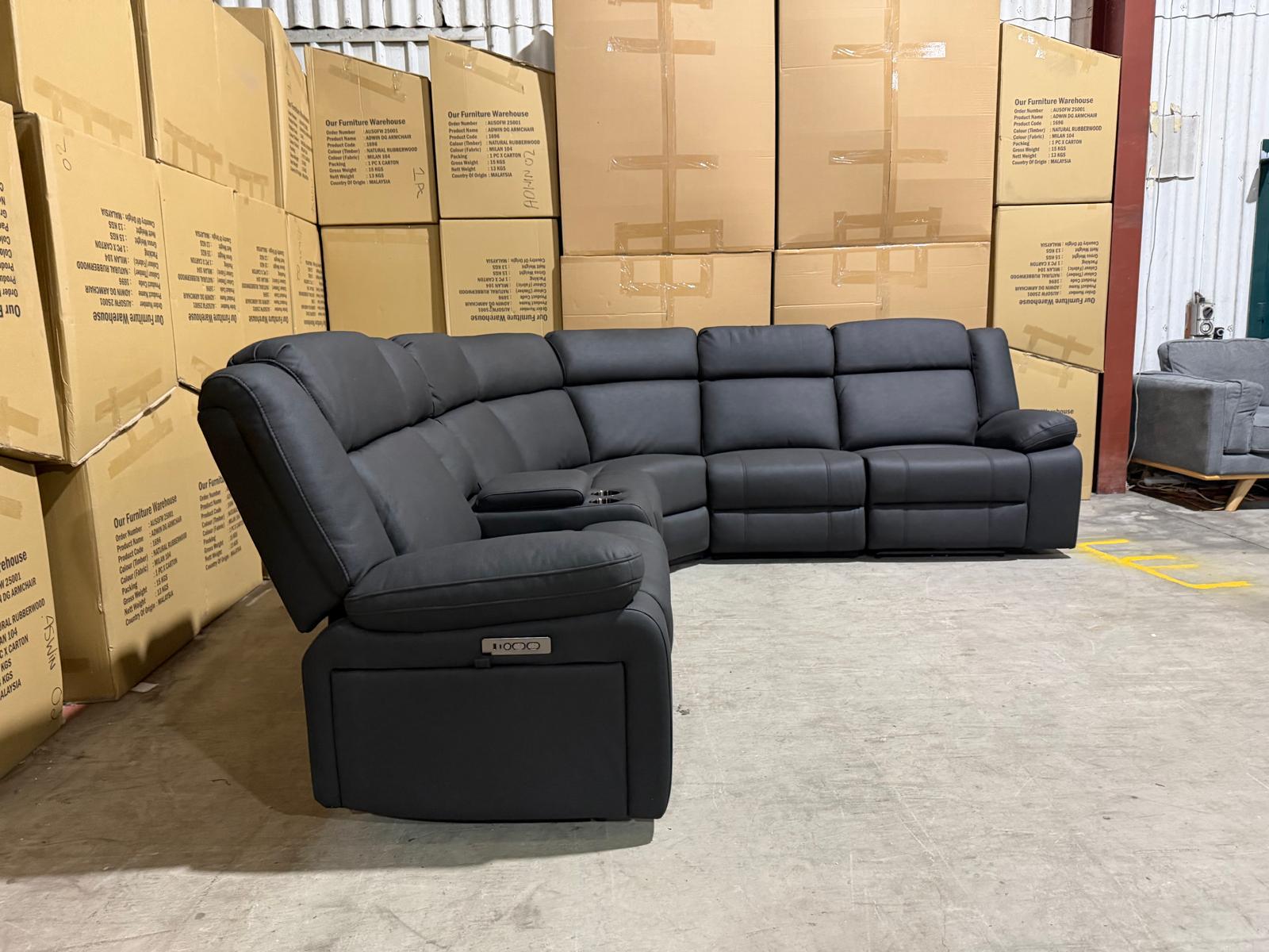 Kenso 6pce modular Lounge with 2 Dual Motion Recliners Soft Rhino Black