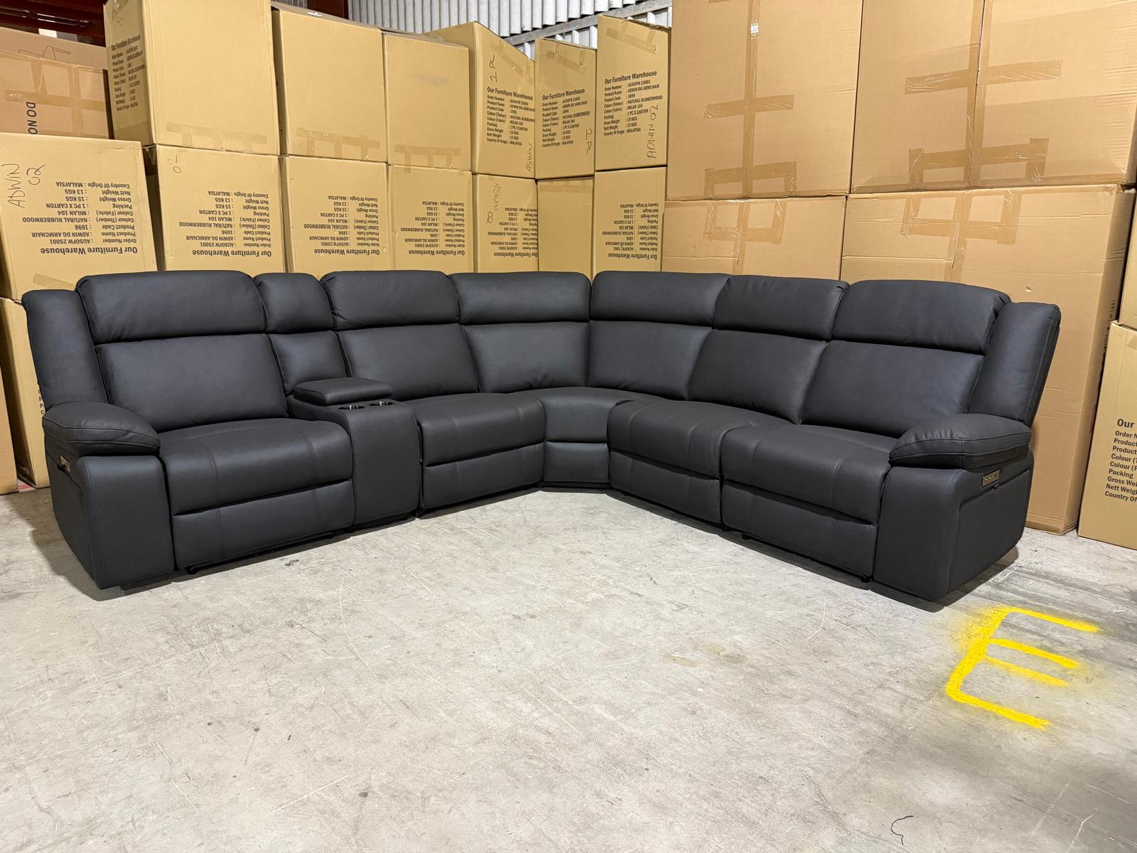 Kenso 6pce modular Lounge with 2 Dual Motion Recliners Soft Rhino Black