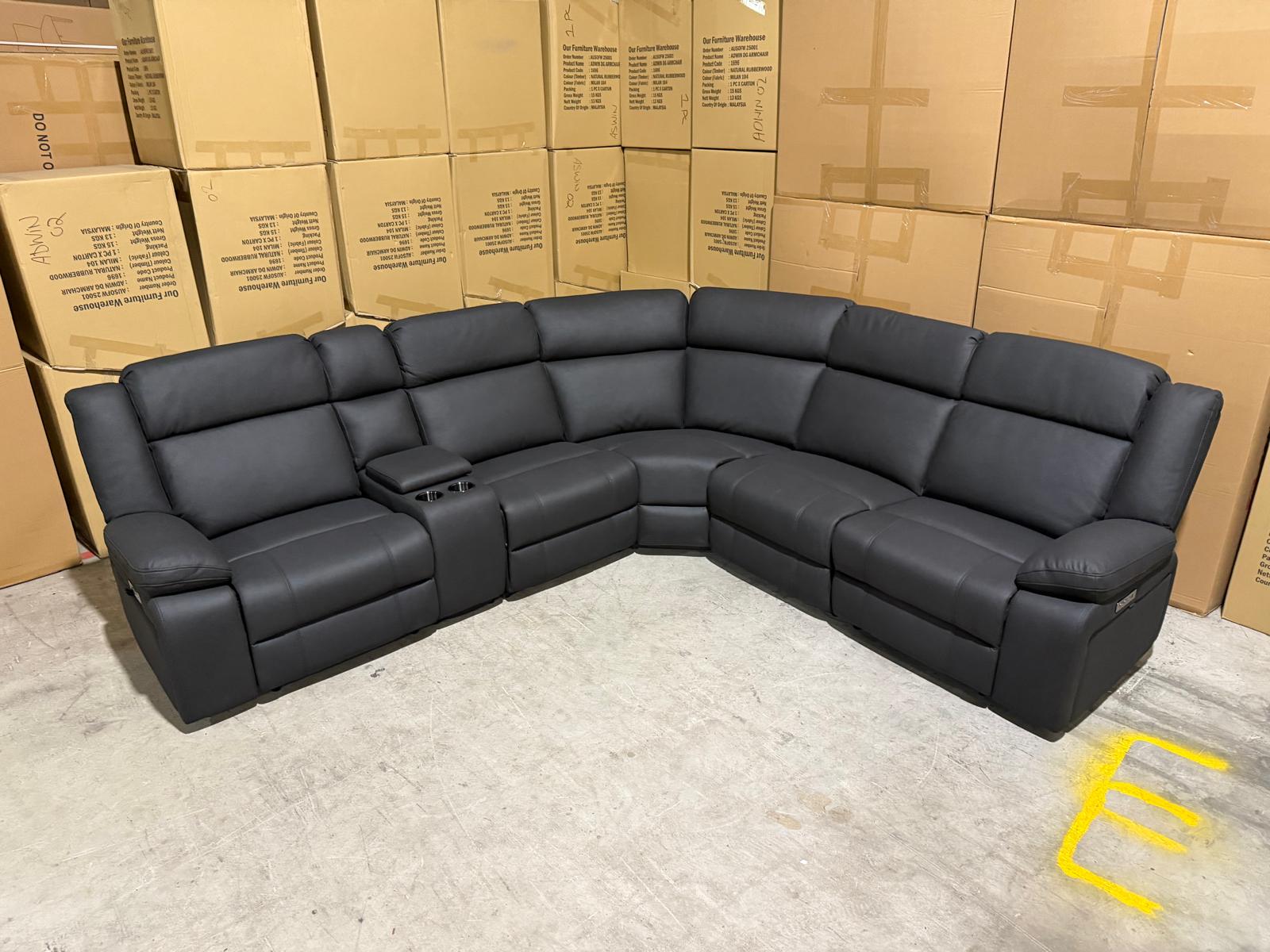 Kenso 6pce modular Lounge with 2 Dual Motion Recliners Soft Rhino Black