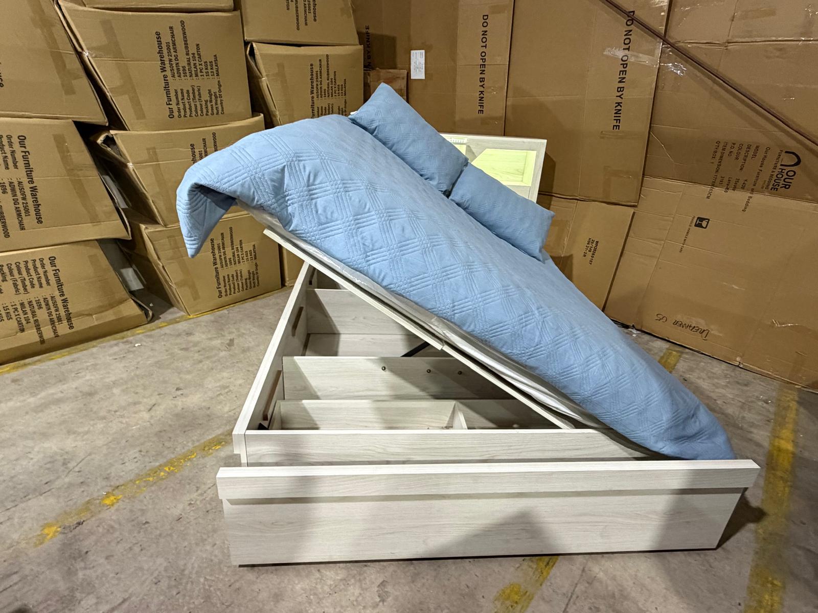 Atlanta King size bed in grey wash finish lift up storage