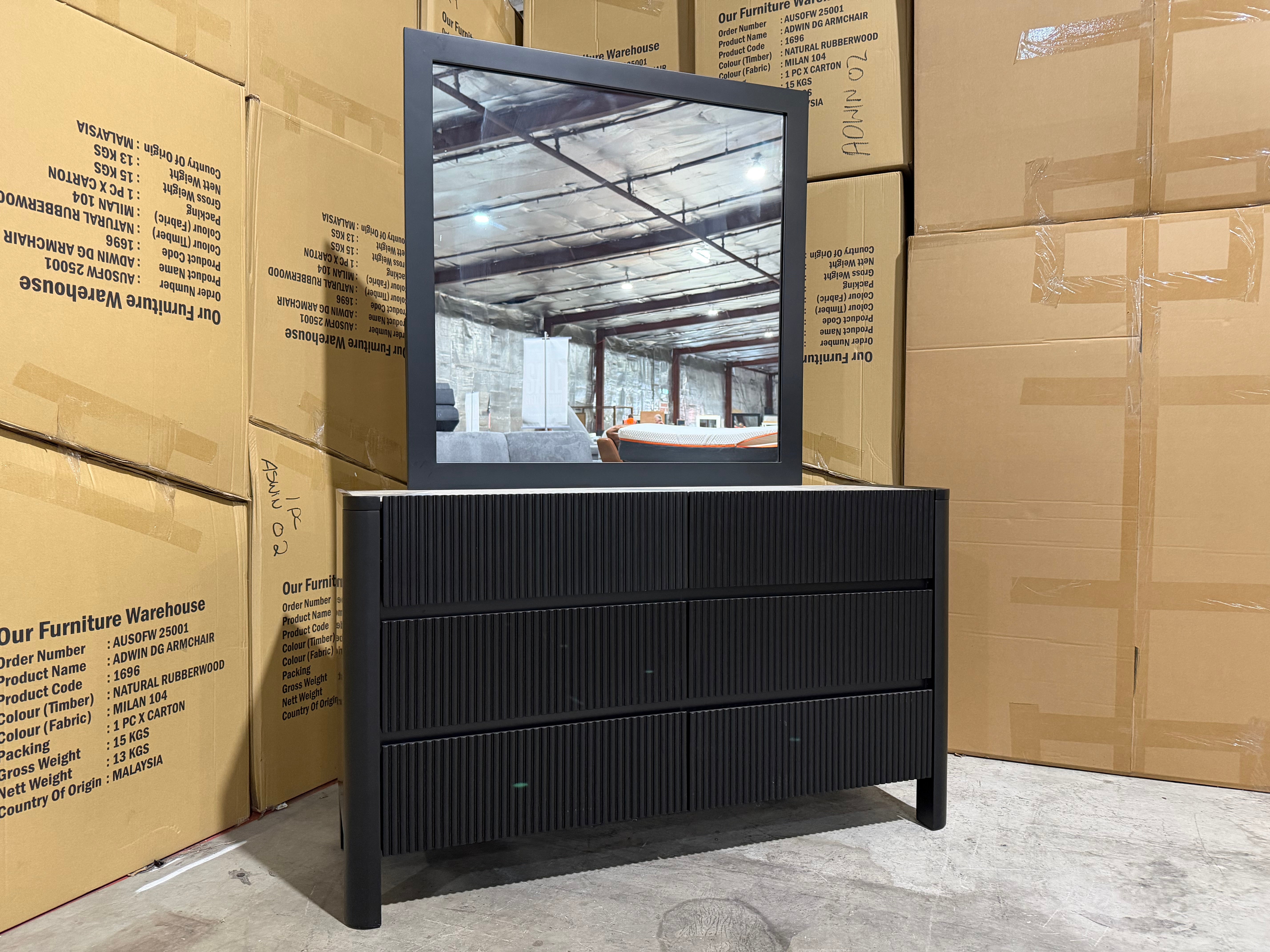 Portugal dressing table with mirror black finish with marble looking top