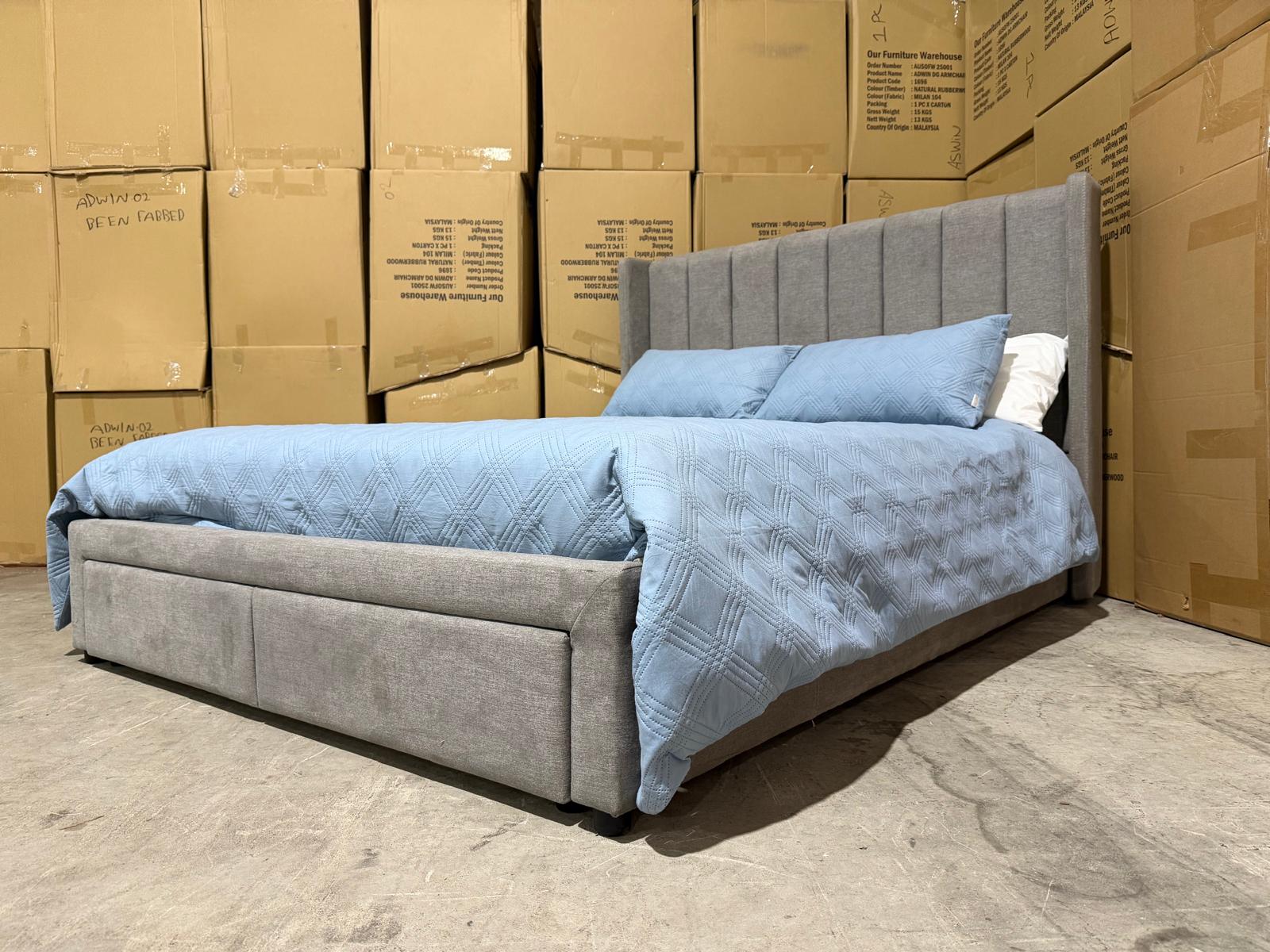 Portland Bed Range (Light Grey) 2 Sizes King & Queen