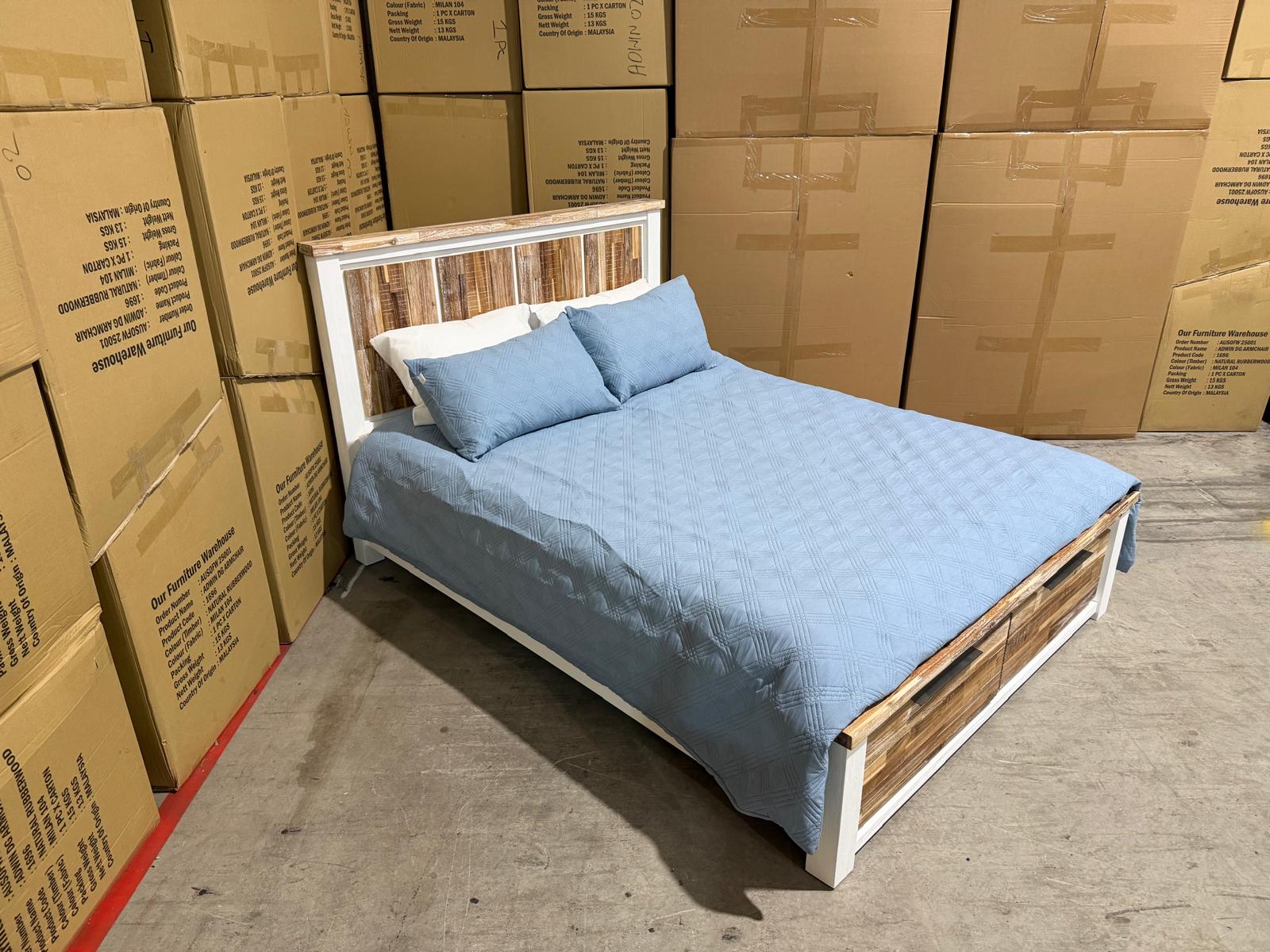 Springbrook Queen size bed withdraws driftwood/ white finish acacia timber