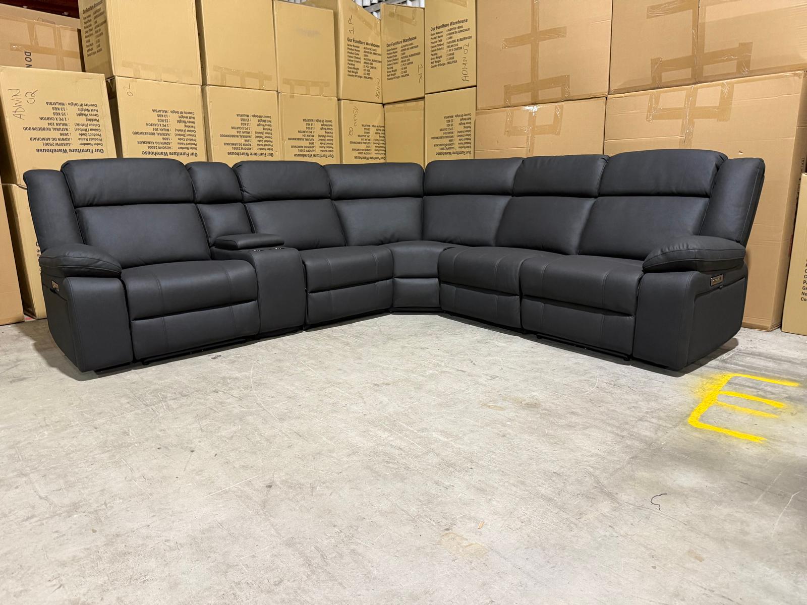 Kenso 6pce modular Lounge with 2 Dual Motion Recliners Soft Rhino Black